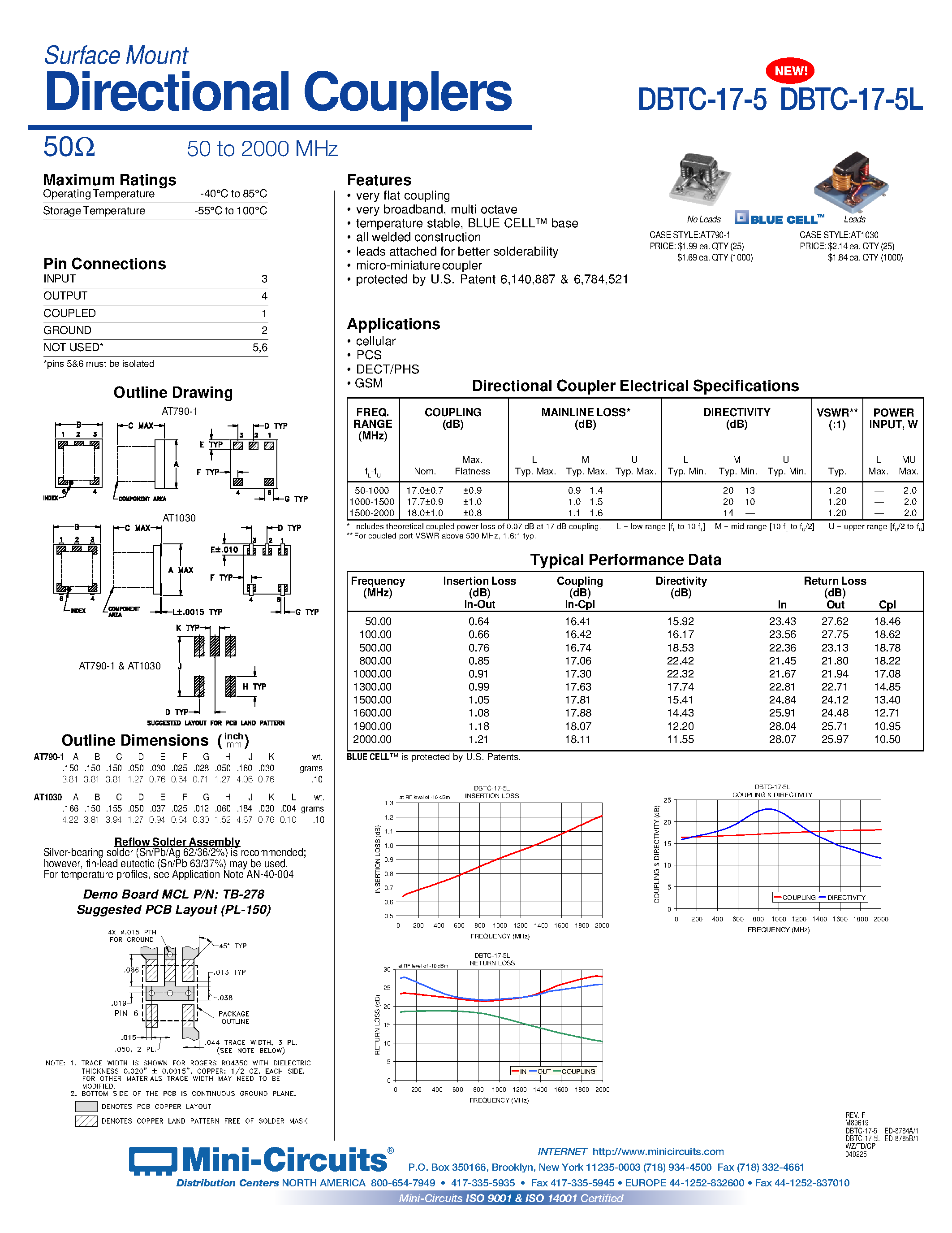 Datasheet DBTC-17-5 - Surface Mount Directional Couplers 50 50 to 2000 MHz page 1
