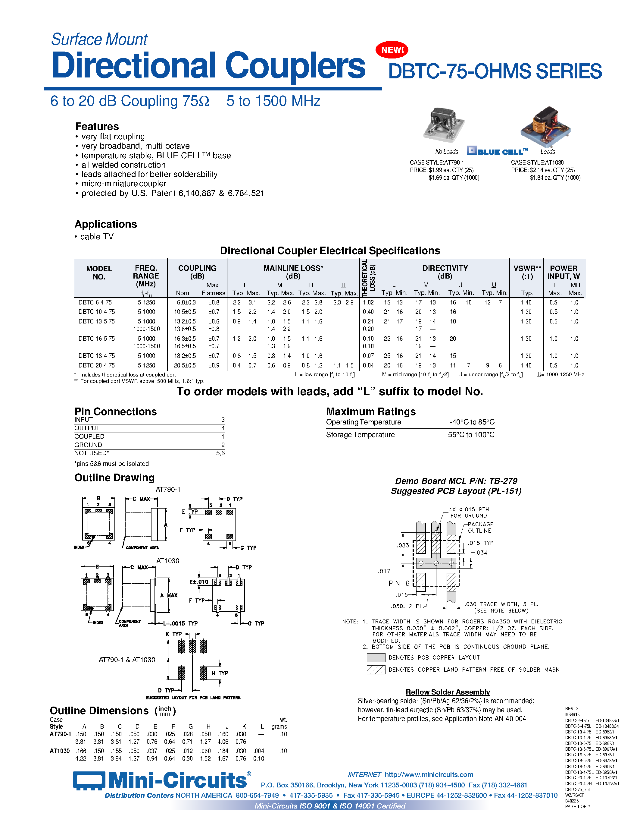 Datasheet DBTC-6-4-75 - Surface Mount Directional Couplers page 1