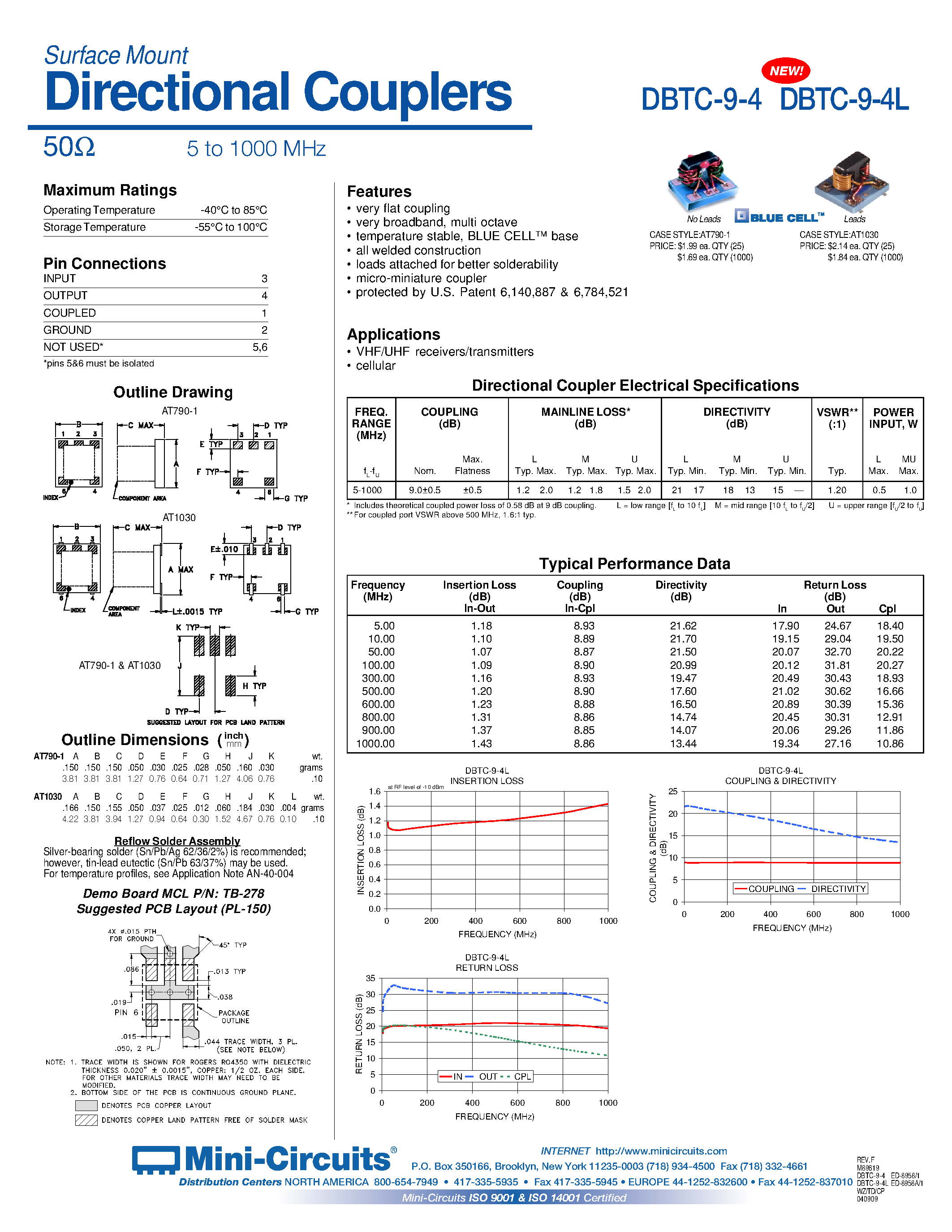 Datasheet DBTC-9-4 - Surface Mount Directional Couplers 50 5 to 1000 MHz page 1