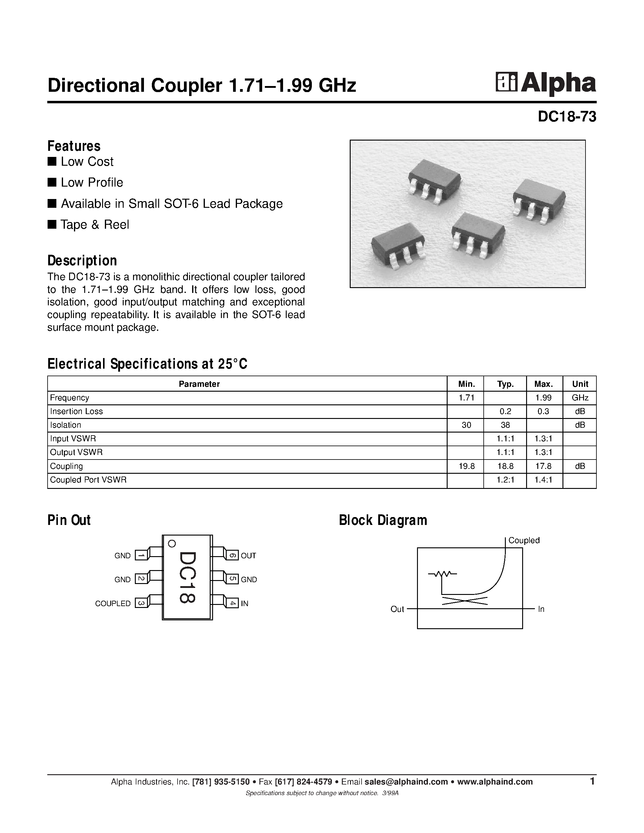 Datasheet DC18-73 - Directional Coupler 1.71-1.99 GHz page 1
