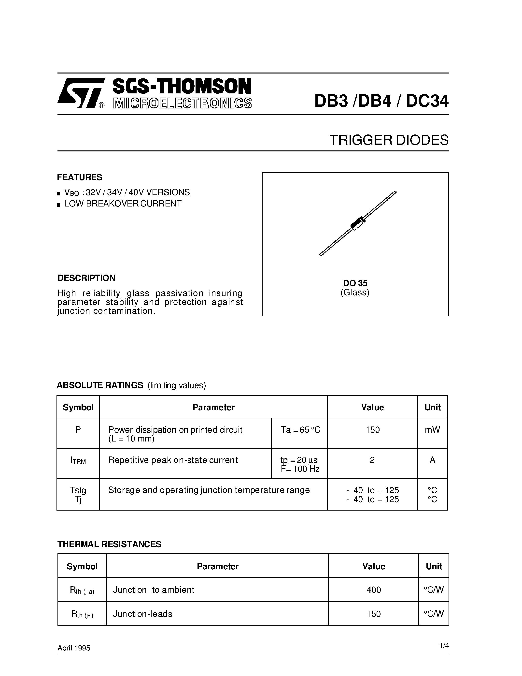 Даташит на микросхему DC34 страница 1 Даташит DC34 - TRIGGER DIODES страница 1
