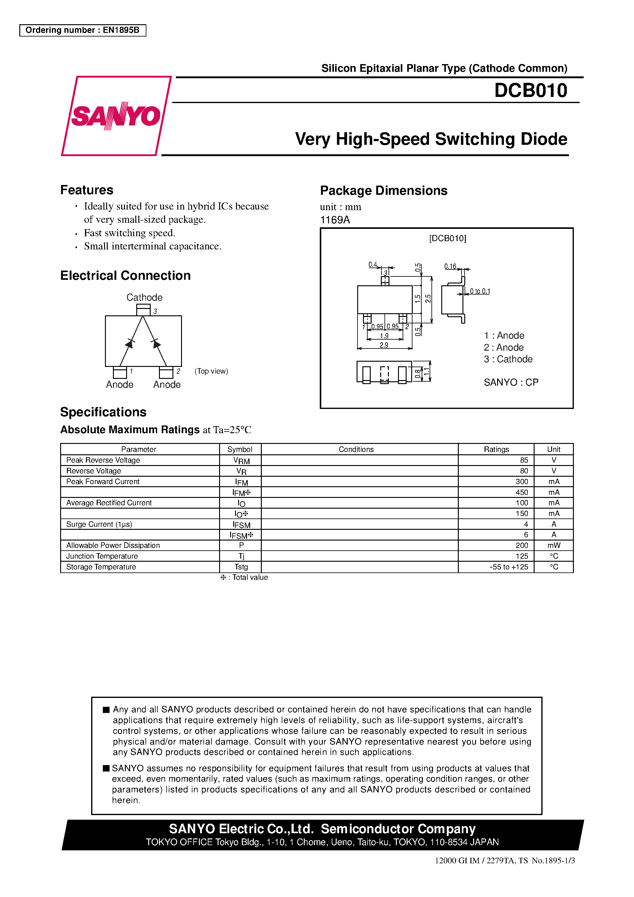 Даташит на микросхему DCB010 страница 1 Даташит DCB010 - Very High-Speed Switching Diode страница 1