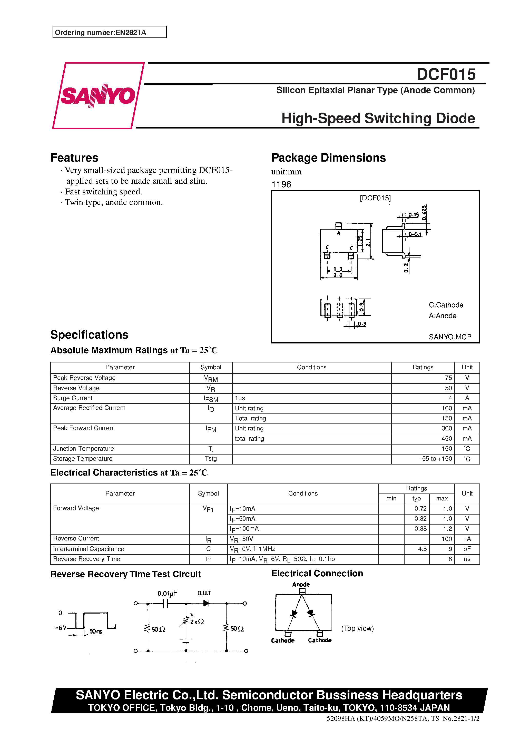Даташит DCF015 - High-Speed Switching Diode страница 1