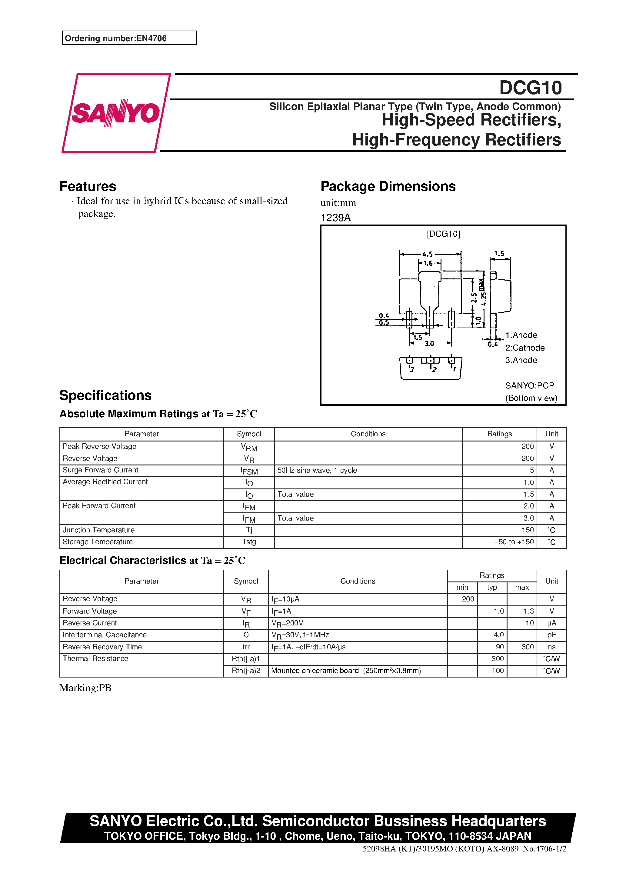 Datasheet DCG10 - High-Speed Rectifiers/ High-Frequency Rectifiers page 1
