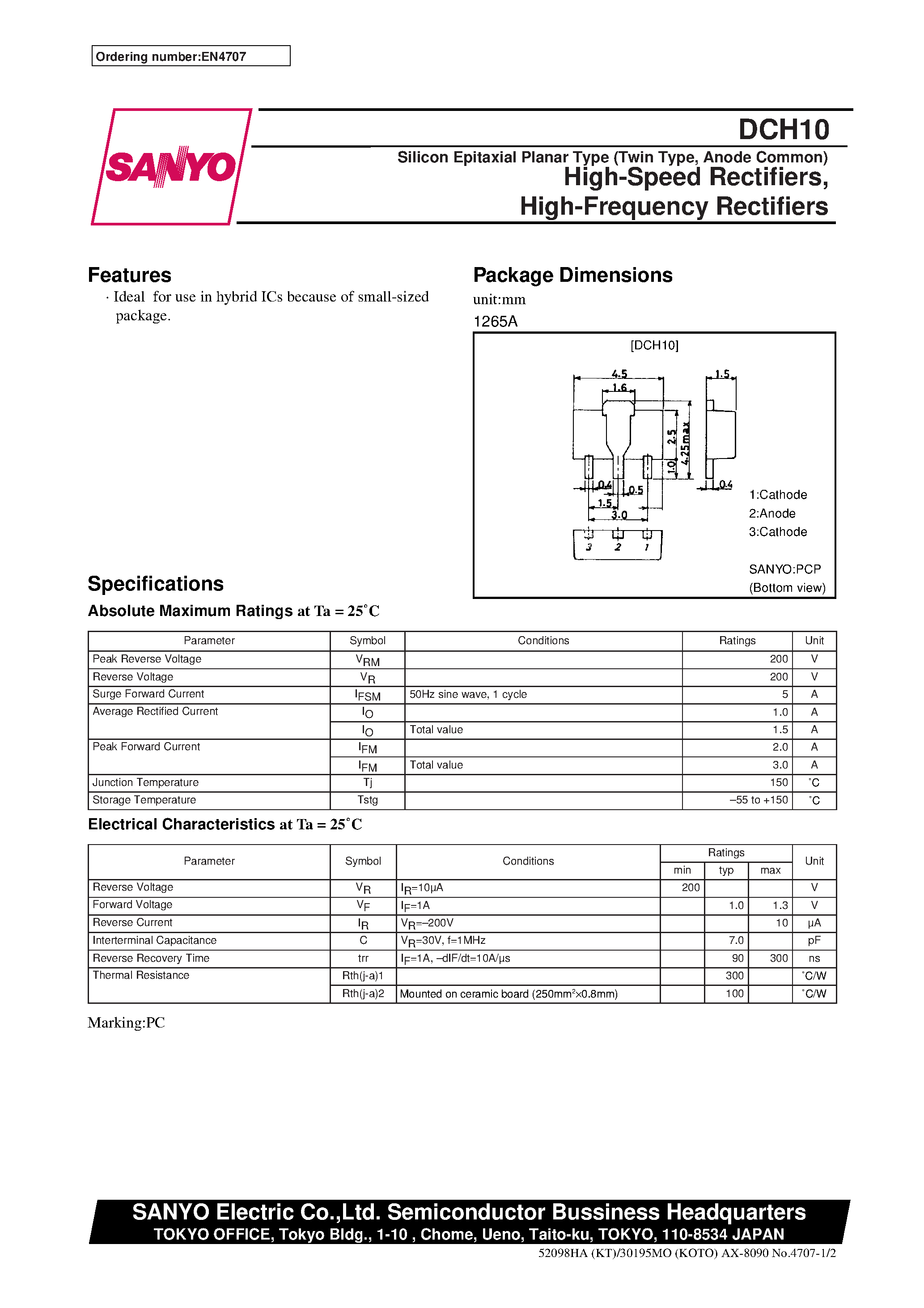 Datasheet DCH10 - High-Speed Rectifiers/ High-Frequency Rectifiers page 1
