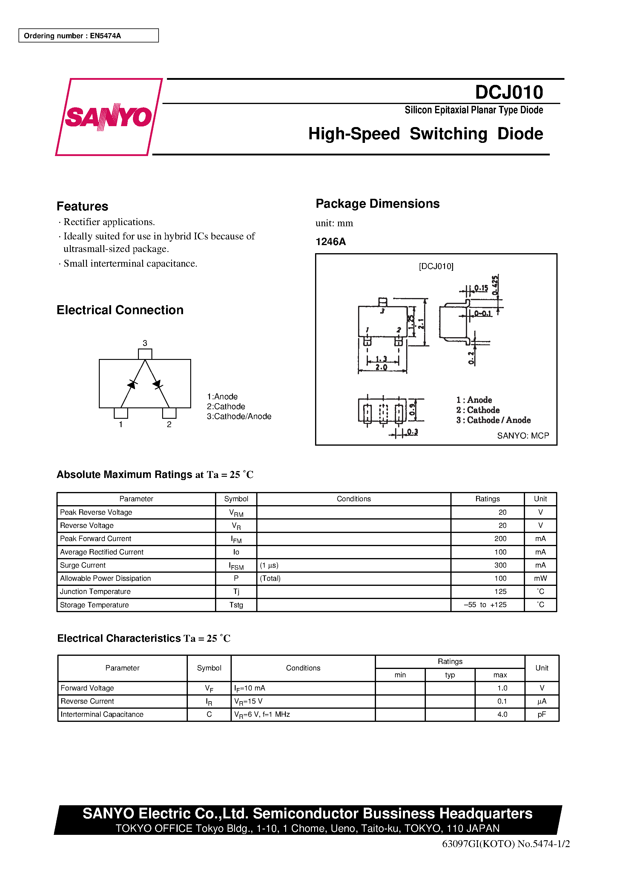 Даташит на микросхему DCJ010 страница 1 Даташит DCJ010 - High-Speed Switching Diode страница 1
