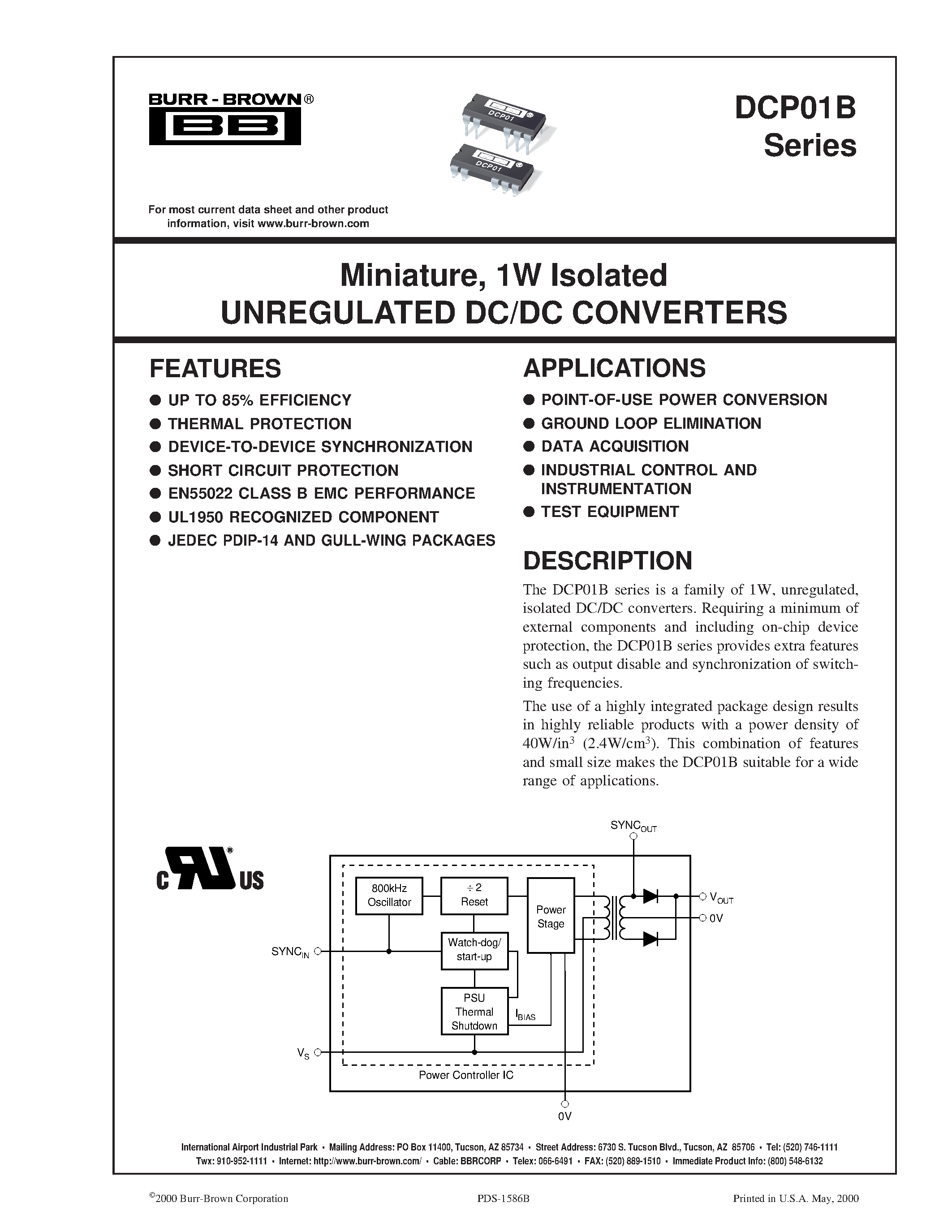 Даташит на микросхему DCP010505BP-U страница 1 Даташит DCP010505BP-U - Miniature/ 1W Isolated UNREGULATED DC/DC CONVERTERS страница 1