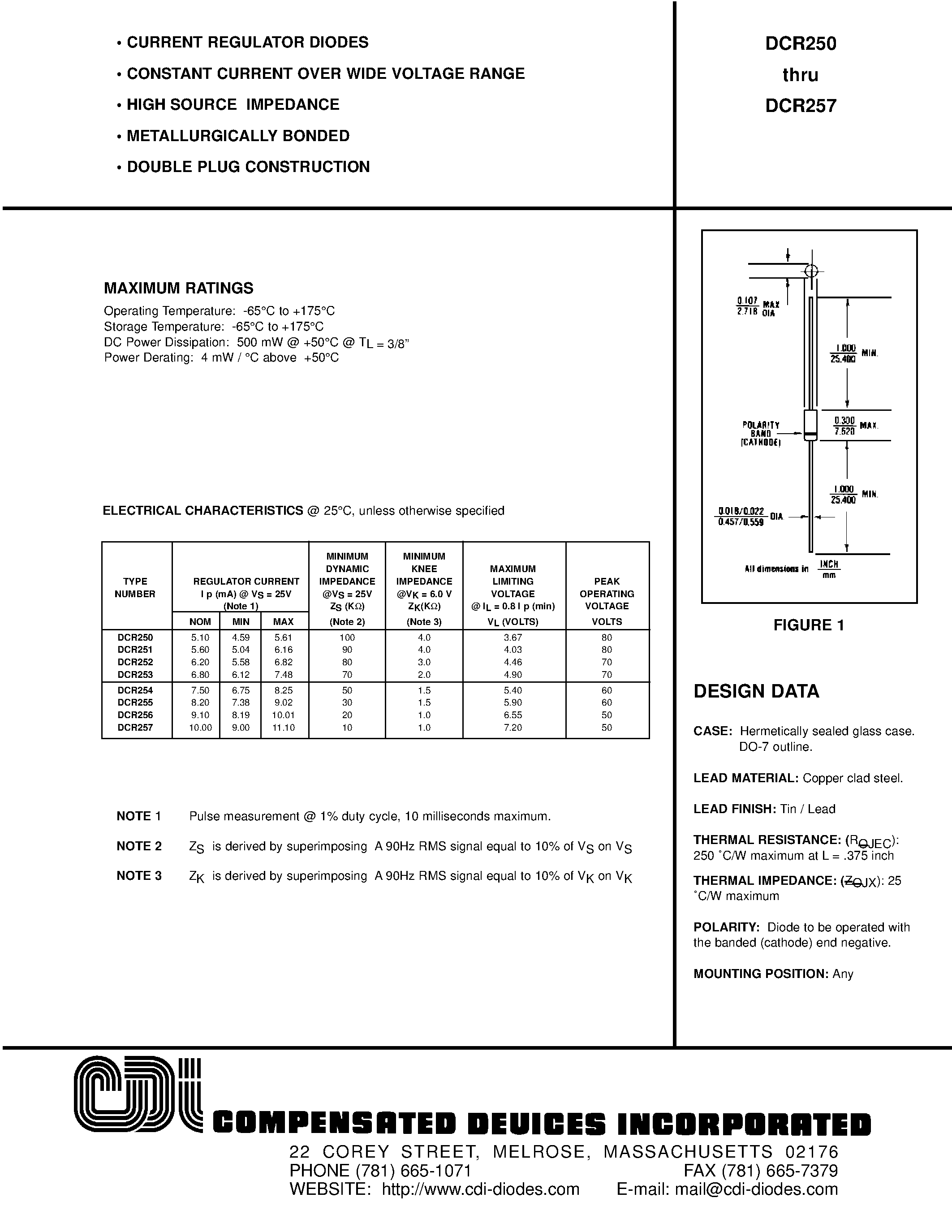 Даташит DCR257 - CURRENT REGULATOR DIODES страница 1