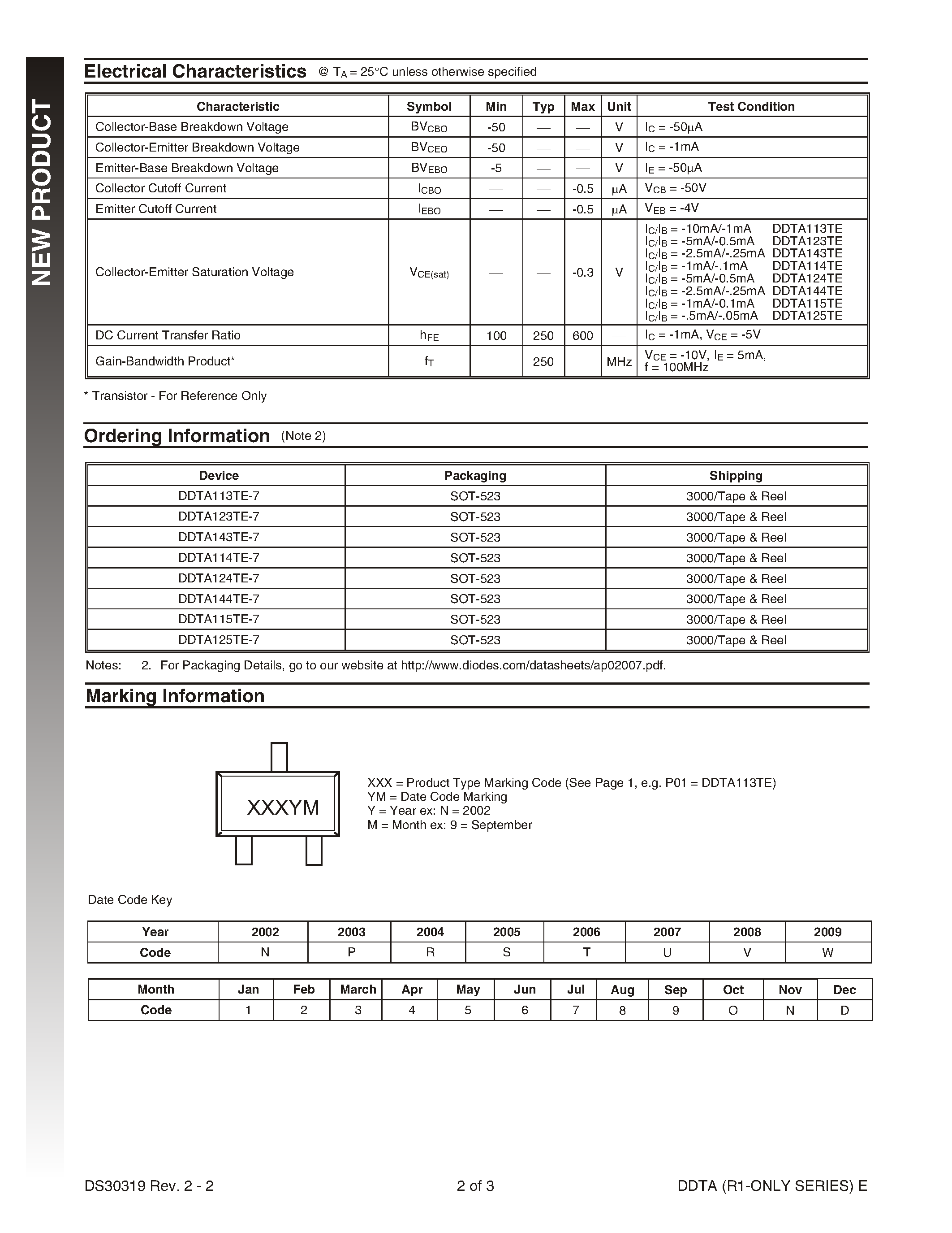 Datasheet DDTA115TE-7 - PNP PRE-BIASED SMALL SIGNAL SOT-523 DUAL SURFACE MOUNT TRANSISTOR page 2