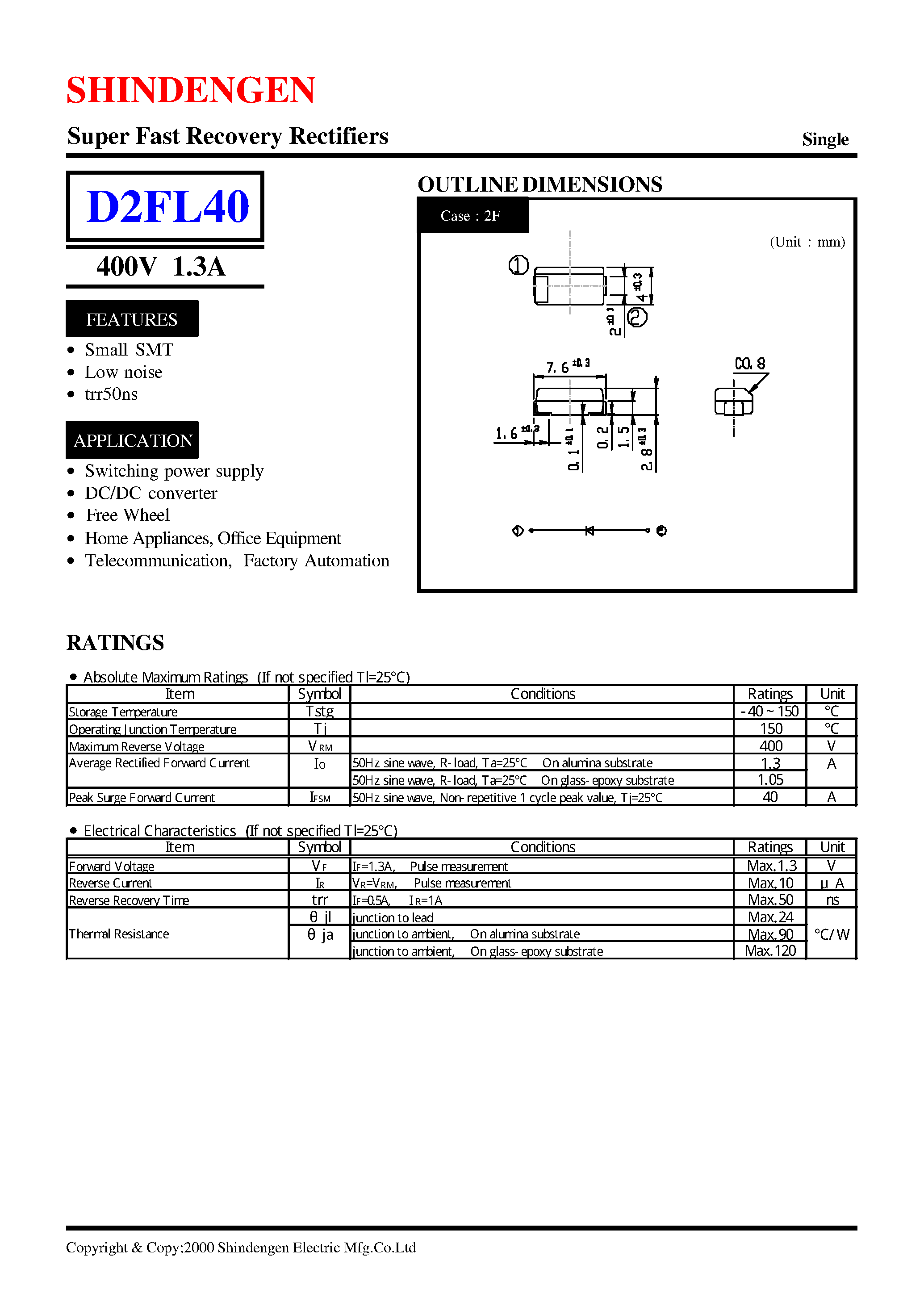 Даташит на микросхему D2FL40 страница 1 Даташит D2FL40 - Super Fast Recovery Rectifiers(400V 1.3A) страница 1
