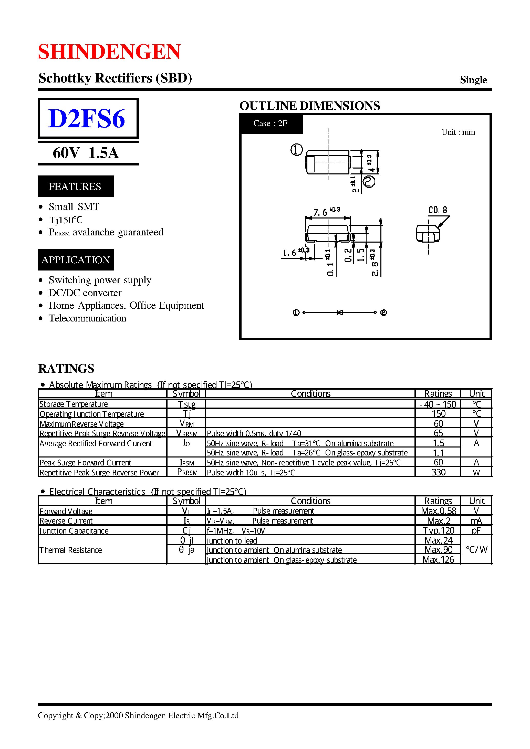 Даташит на микросхему D2FS6 страница 1 Даташит D2FS6 - Schottky Rectifiers (SBD) (60V 1.5A) страница 1