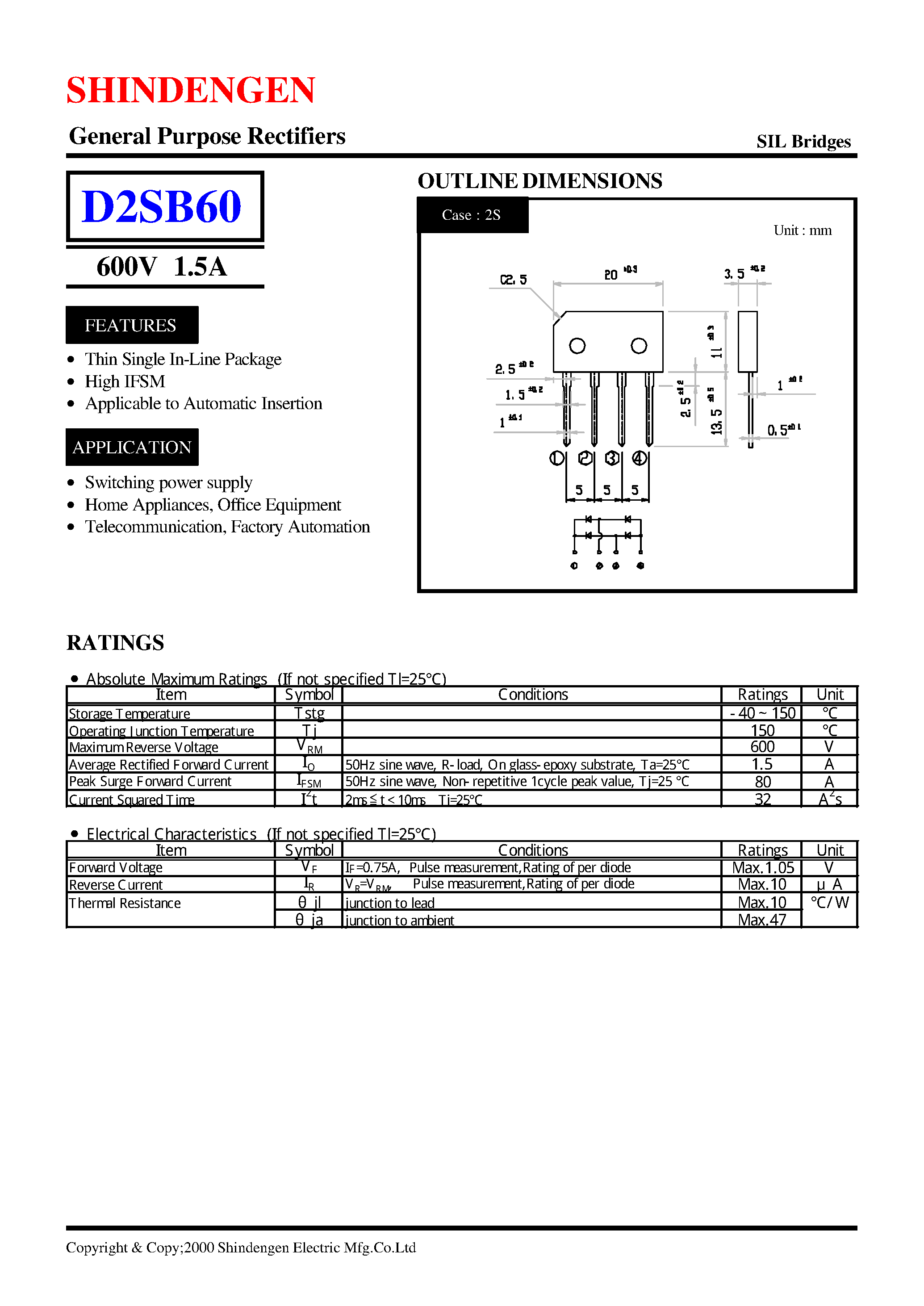 Даташит на микросхему D2SB60 страница 1 Даташит D2SB60 - General Purpose Rectifiers(600V 1.5A) страница 1