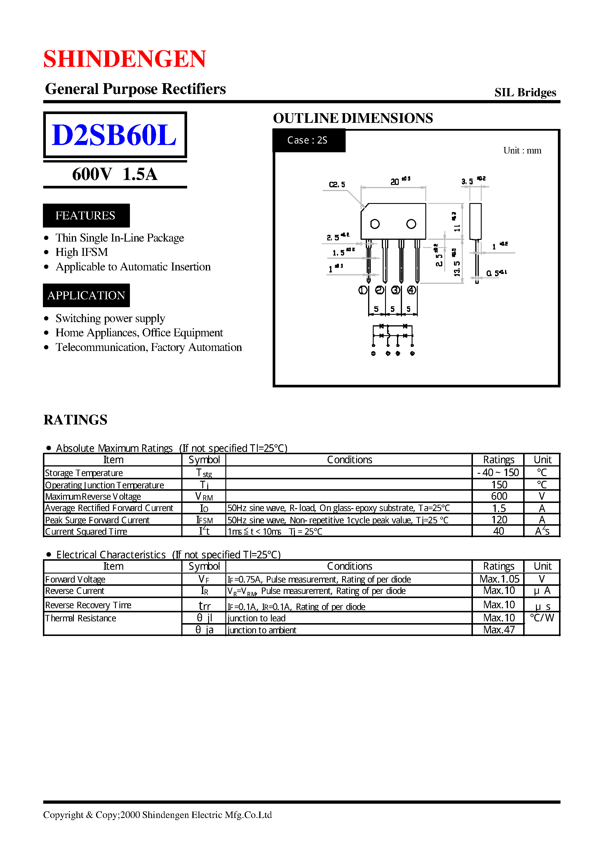 Даташит на микросхему D2SB60L страница 1 Даташит D2SB60L - General Purpose Rectifiers(600V 1.5A) страница 1