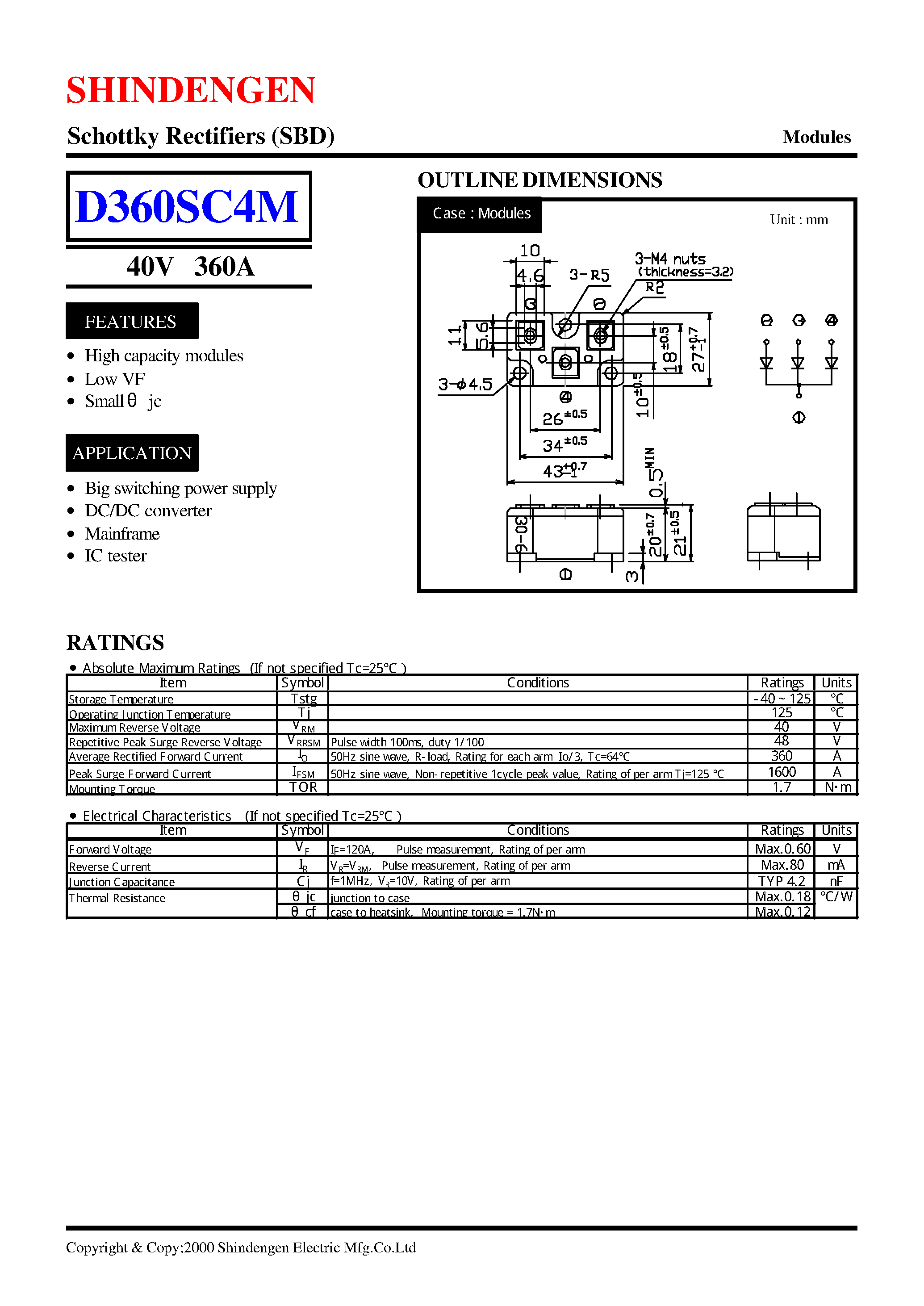 Datasheet D360SC4M page 1 Datasheet D360SC4M - Schottky Rectifiers (SBD) (40V 360A) page 1