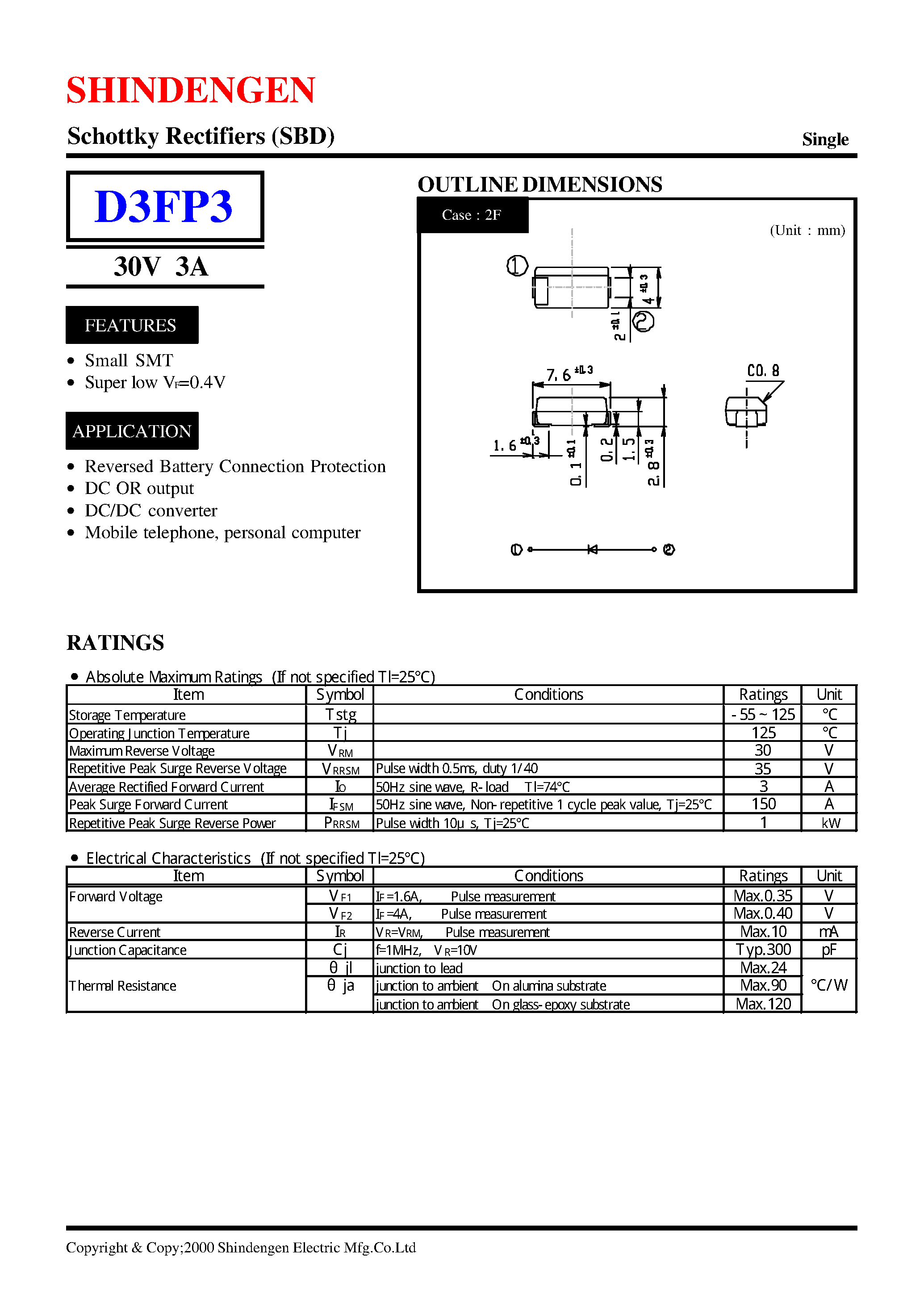 Datasheet D3FP3 page 1 Datasheet D3FP3 - Schottky Rectifiers (SBD) (30V 3A) page 1