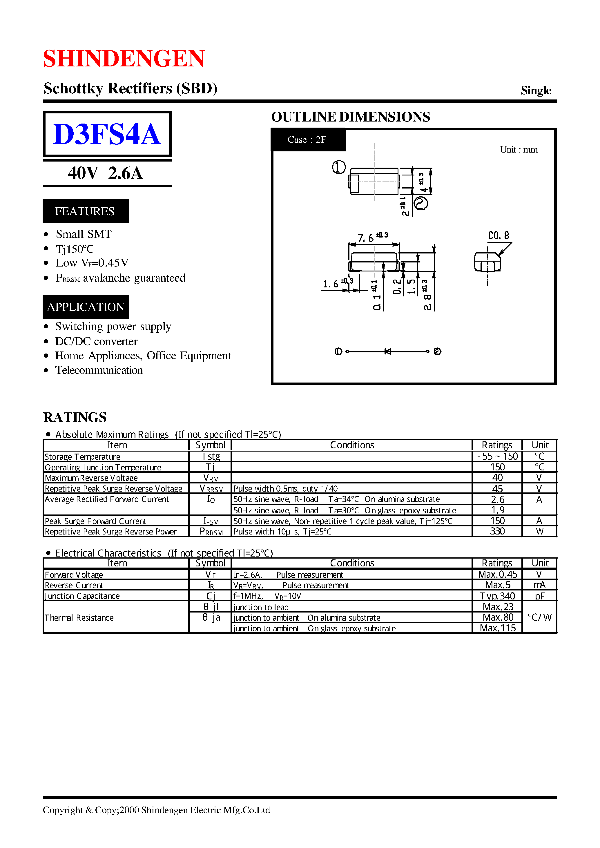 Даташит D3FS4A - Schottky Rectifiers (SBD) (40V 2.6A) страница 1