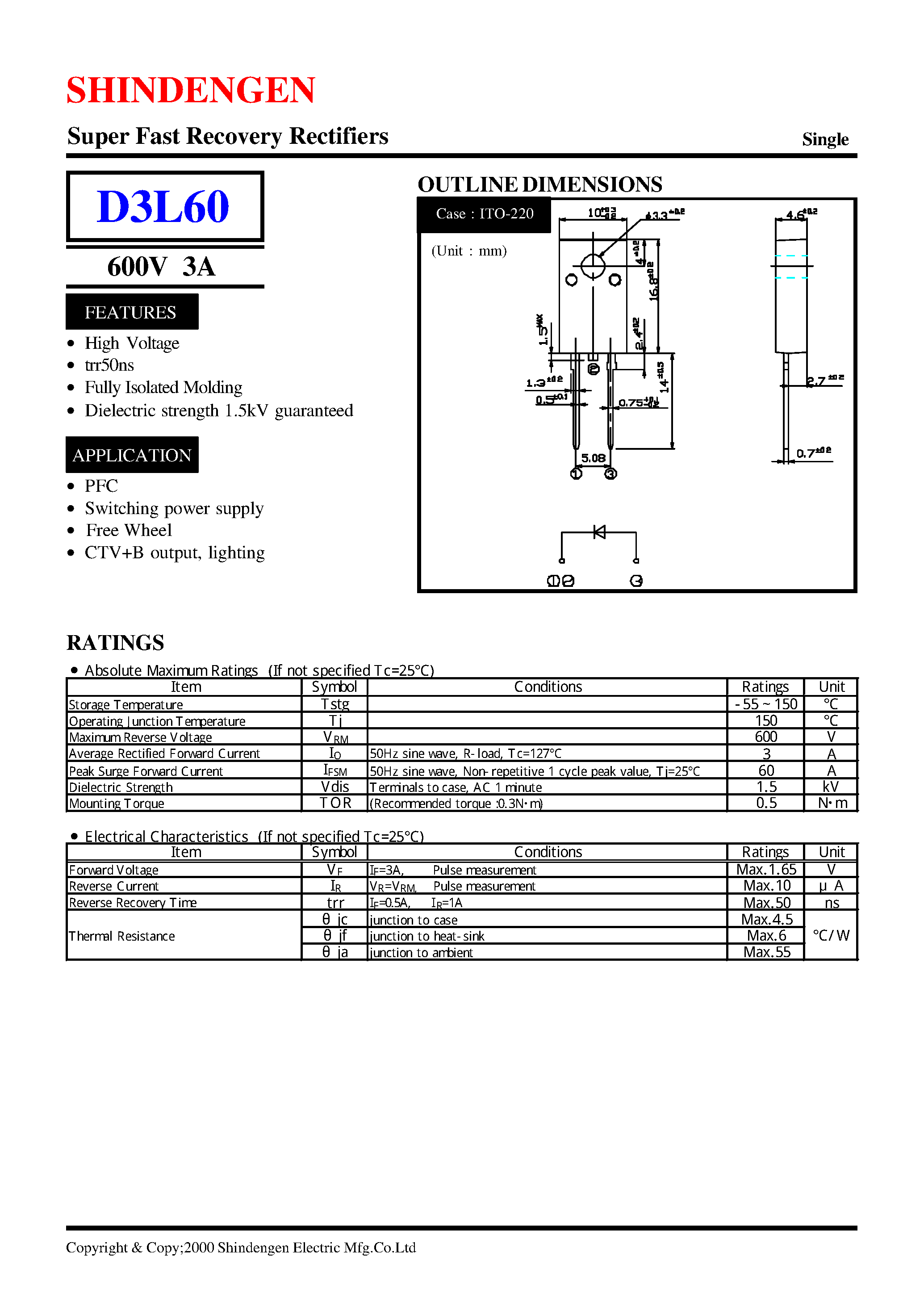 Datasheet D3L60 page 1 Datasheet D3L60 - Super Fast Recovery Rectifiers(600V 3A) page 1