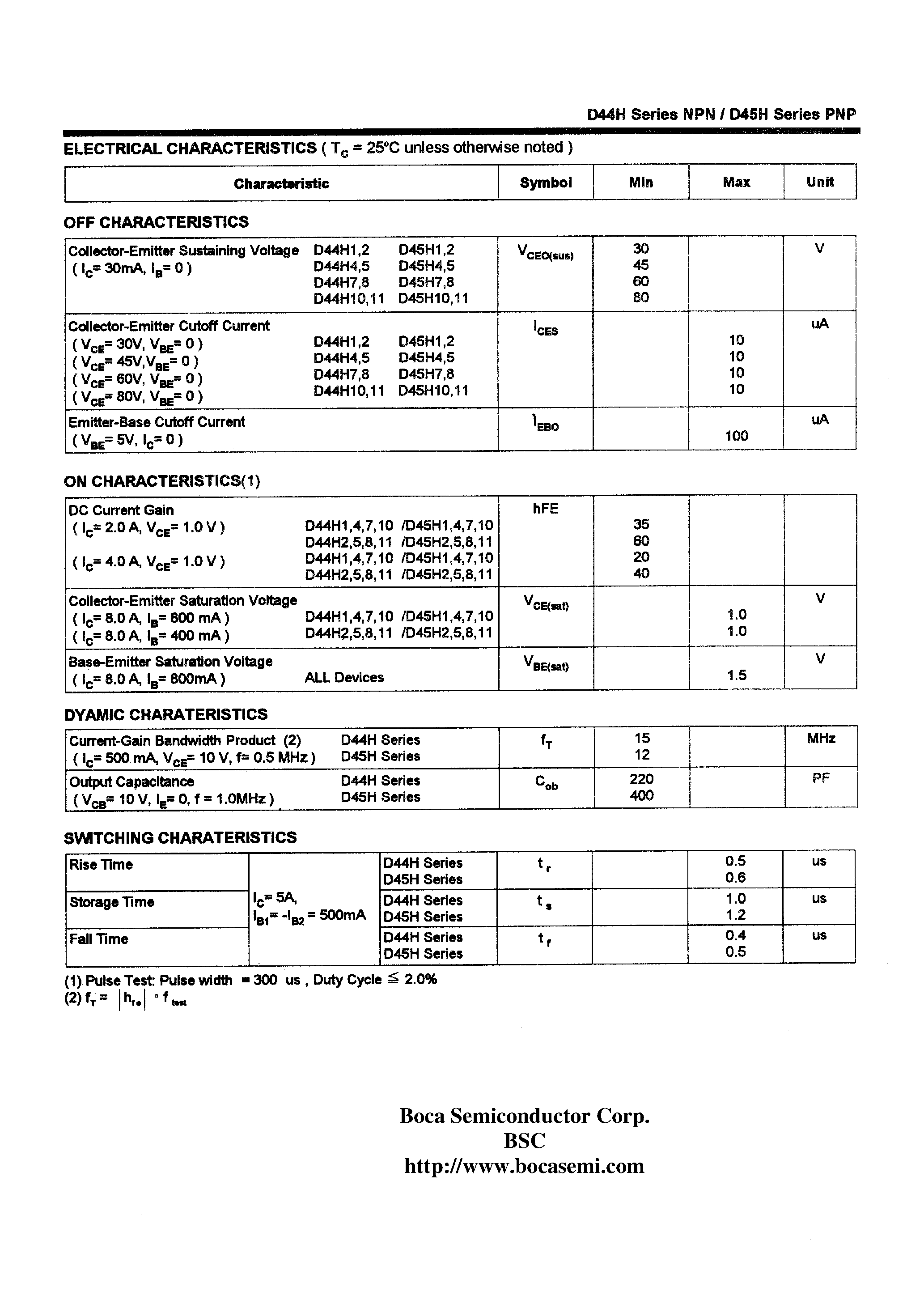 Datasheet D44H - COMPLEMENTARY SILICON POWER TRANSISTORS page 2