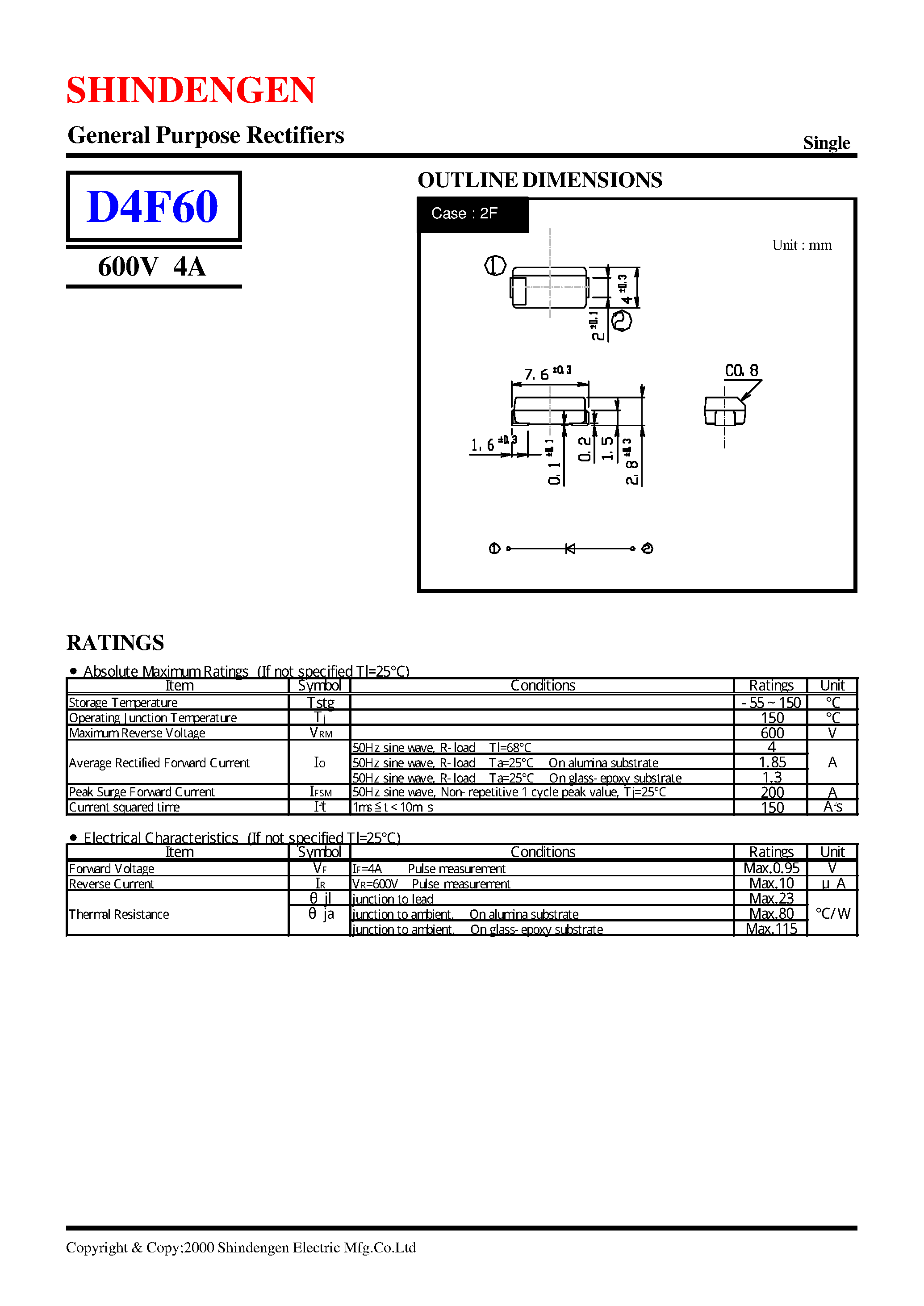 Datasheet D4F60 page 1 Datasheet D4F60 - General Purpose Rectifiers(600V 4A) page 1