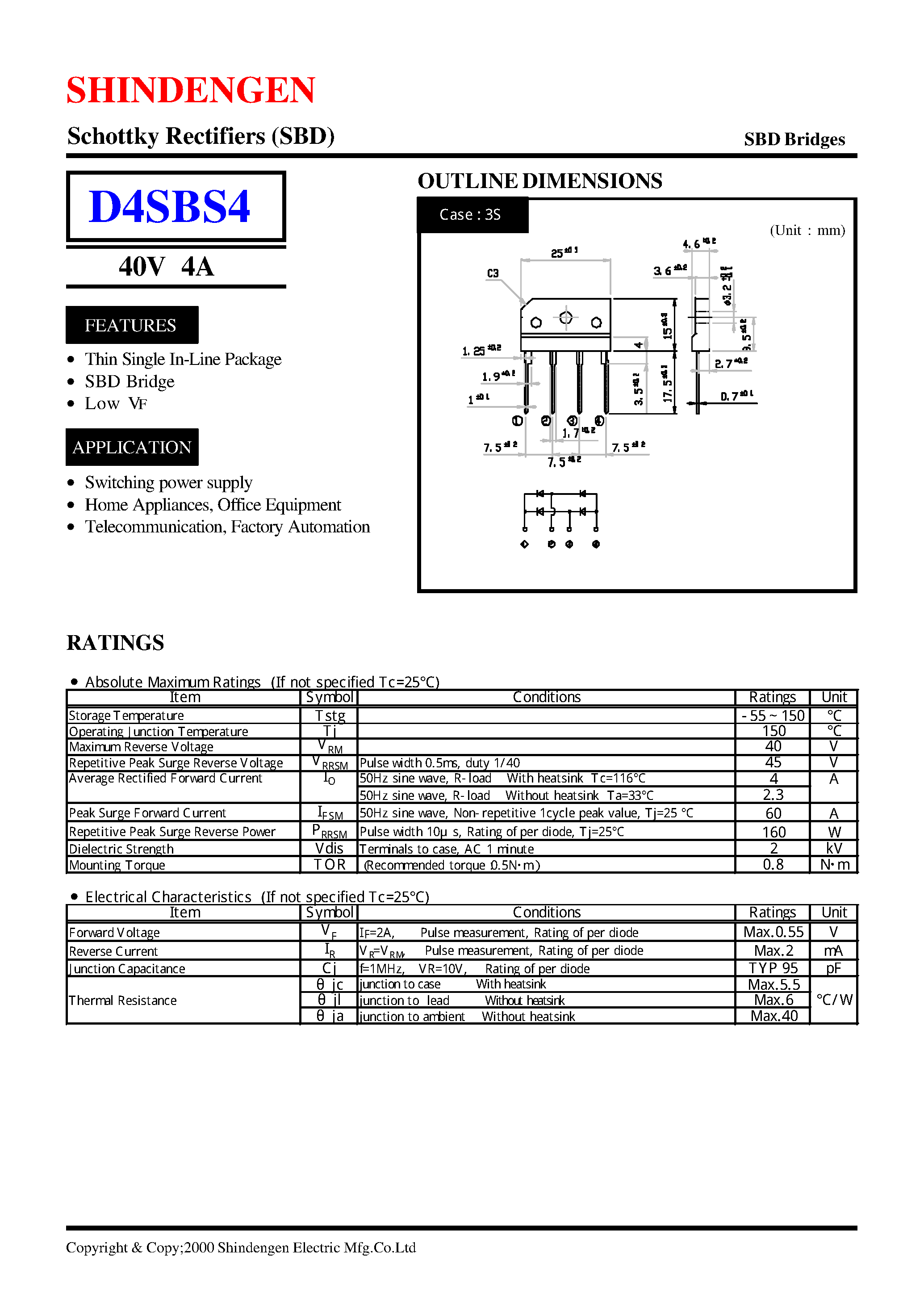 Datasheet D4SBS4 page 1 Datasheet D4SBS4 - Schottky Rectifiers (SBD)(40V 4A) page 1