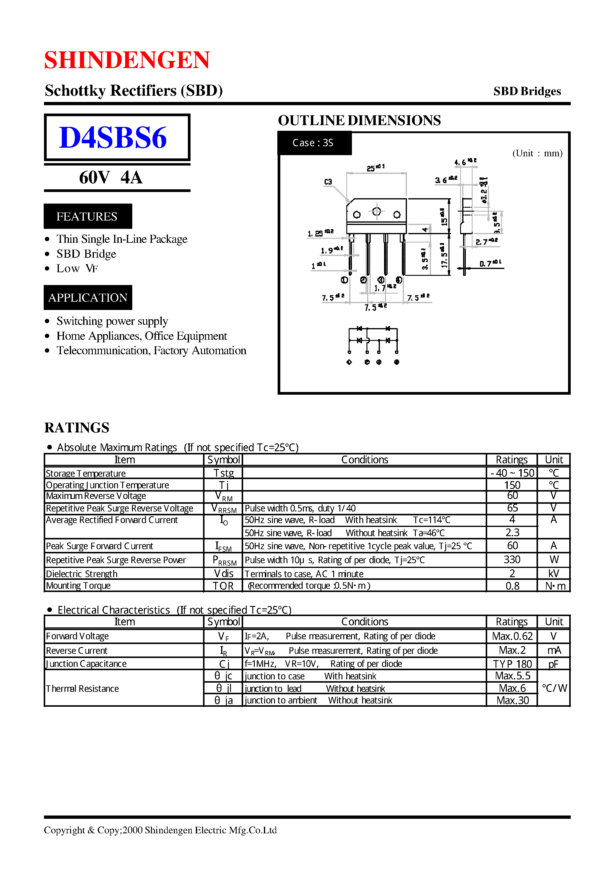Datasheet D4SBS6 page 1 Datasheet D4SBS6 - Schottky Rectifiers (SBD)(60V 4A) page 1