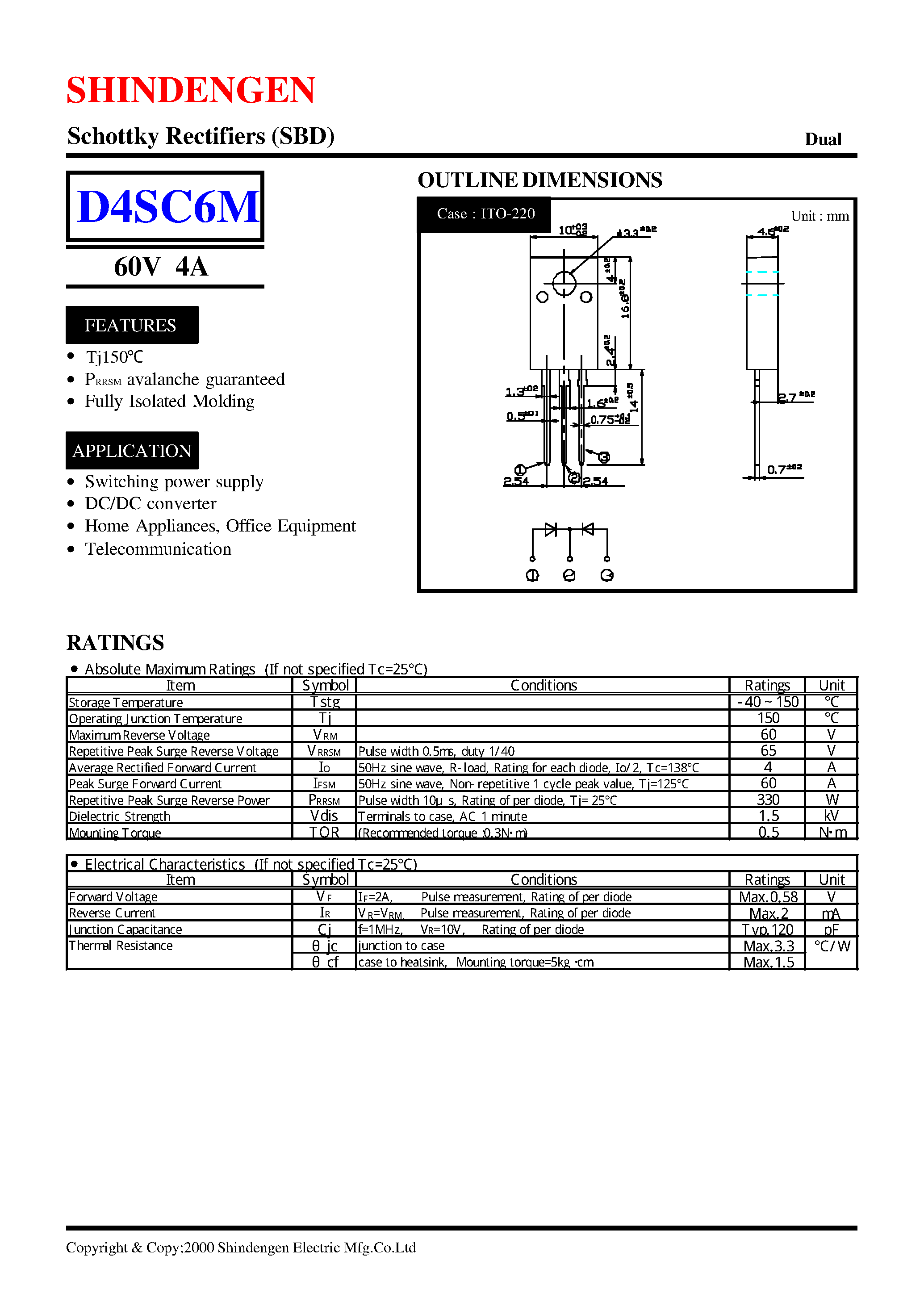 Datasheet D4SC6M page 1 Datasheet D4SC6M - Schottky Rectifiers (SBD) (60V 4A) page 1