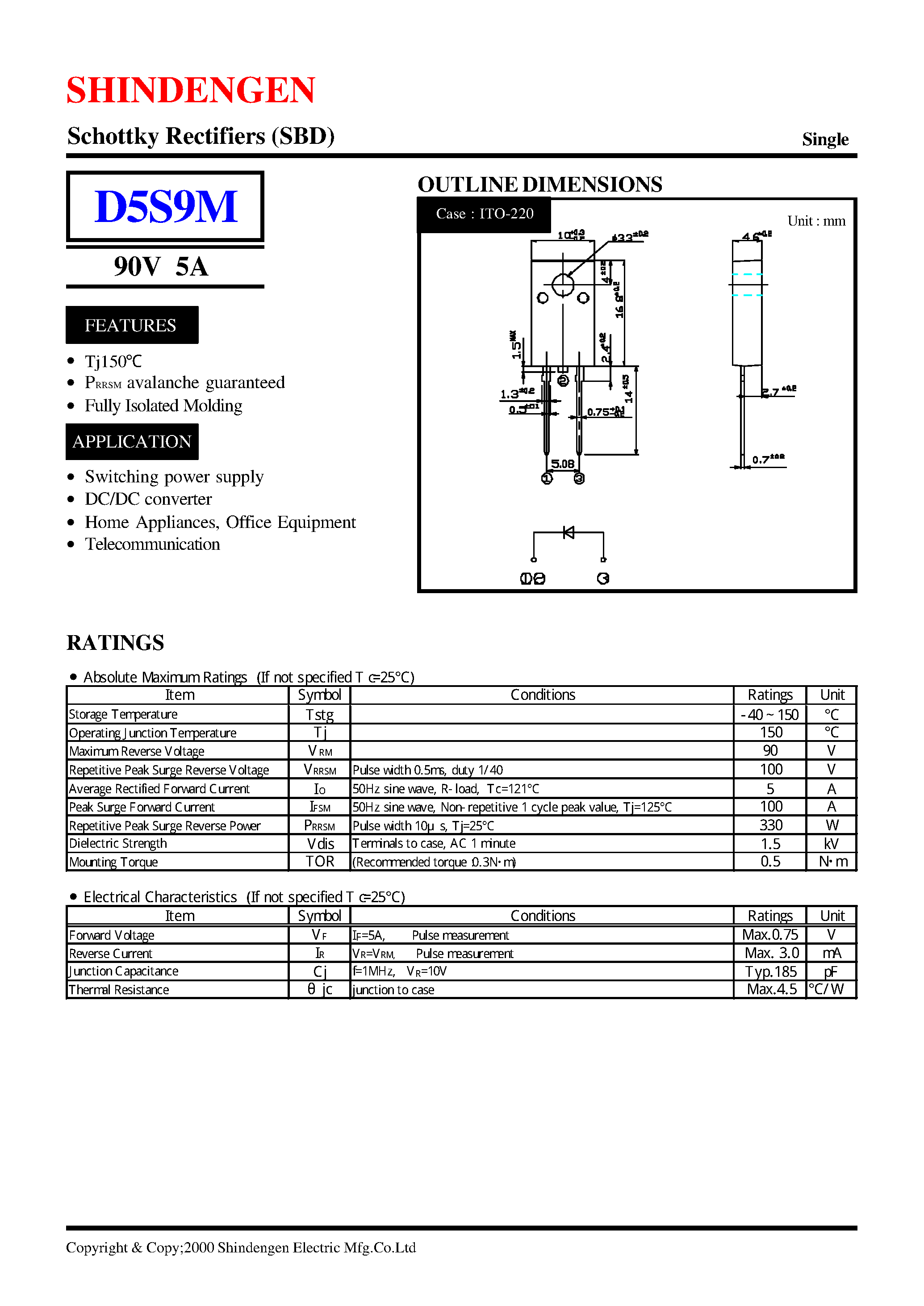 Datasheet D5S9M page 1 Datasheet D5S9M - Schottky Rectifiers (SBD) (90V 5A) page 1