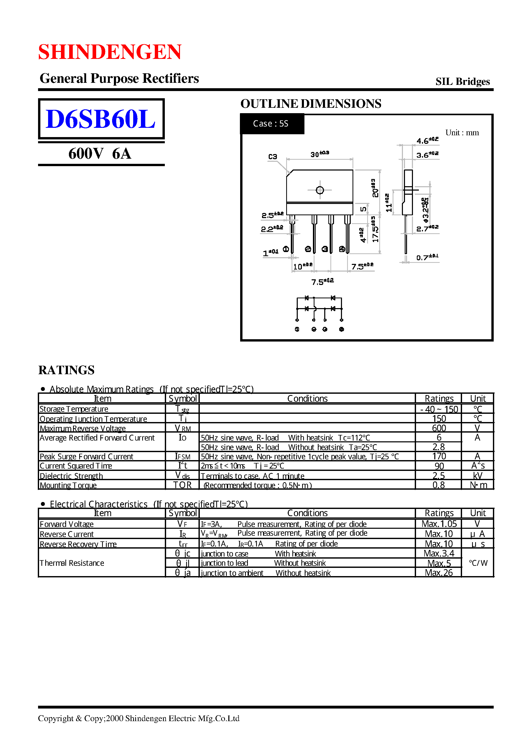 Datasheet D6SB60 page 1 Datasheet D6SB60 - General Purpose Rectifiers(600V 6A) page 1