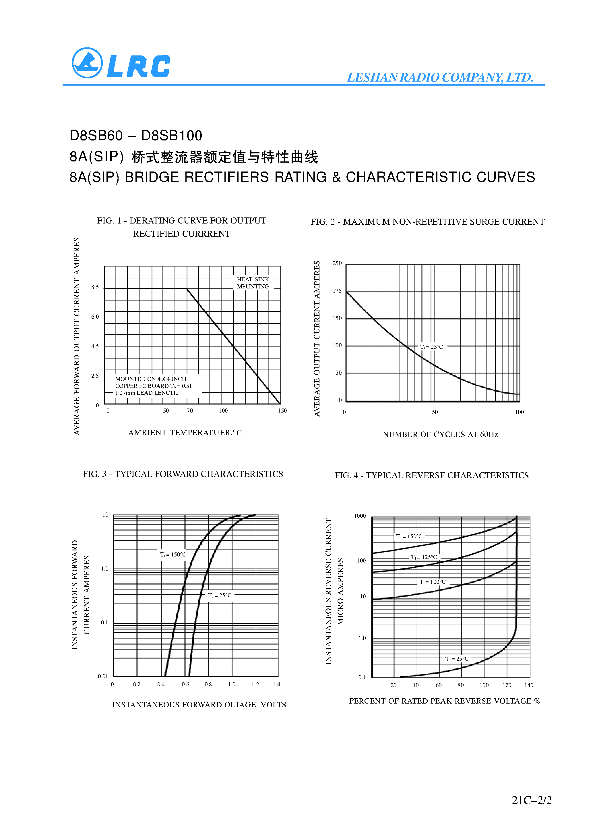 Datasheet D8SB60 page 2 Datasheet D8SB60 - 84(SIP) BRIDGE RECTIFIERS page 2
