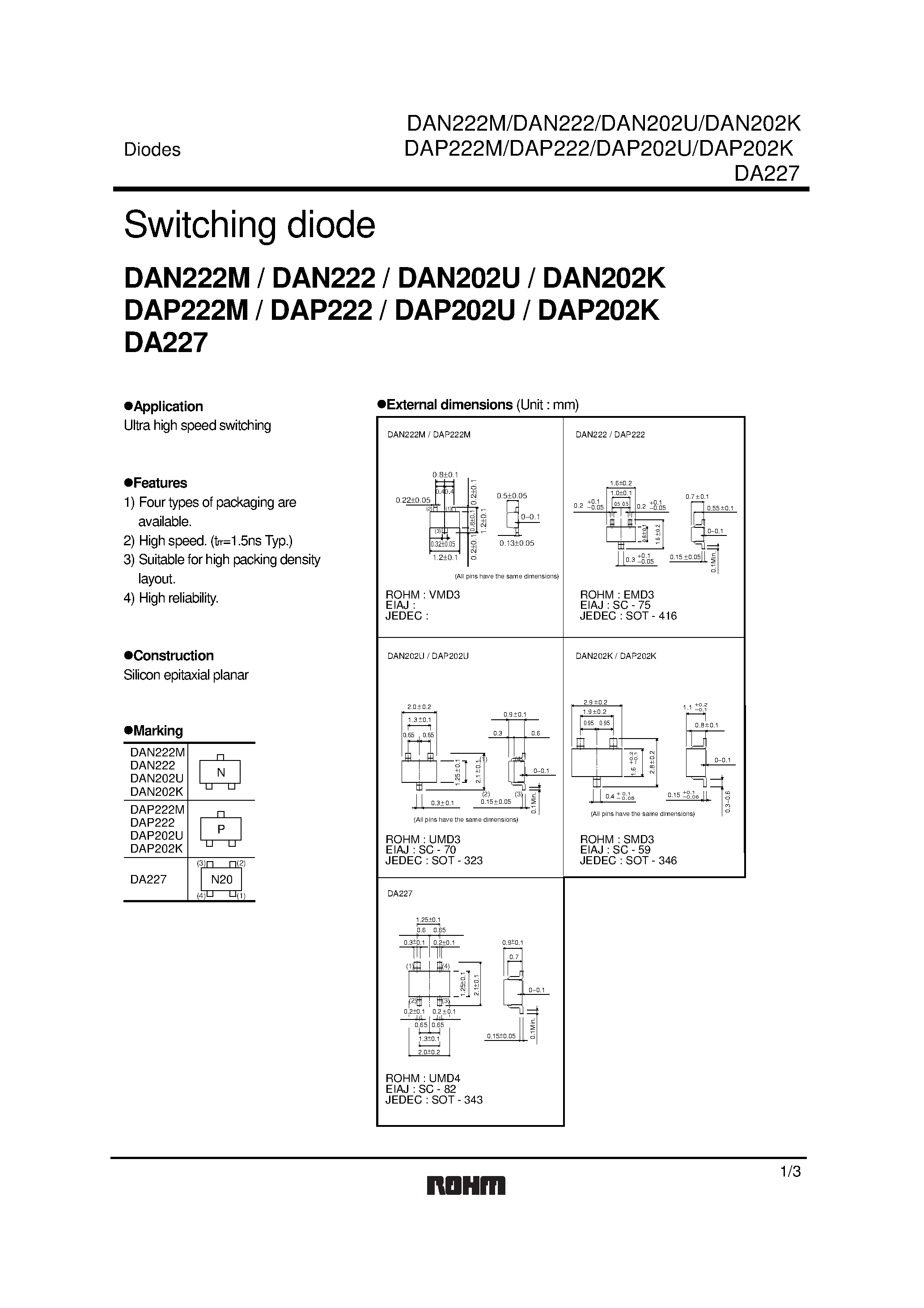 Даташит на микросхему DA227 страница 1 Даташит DA227 - Ultra high speed switching страница 1