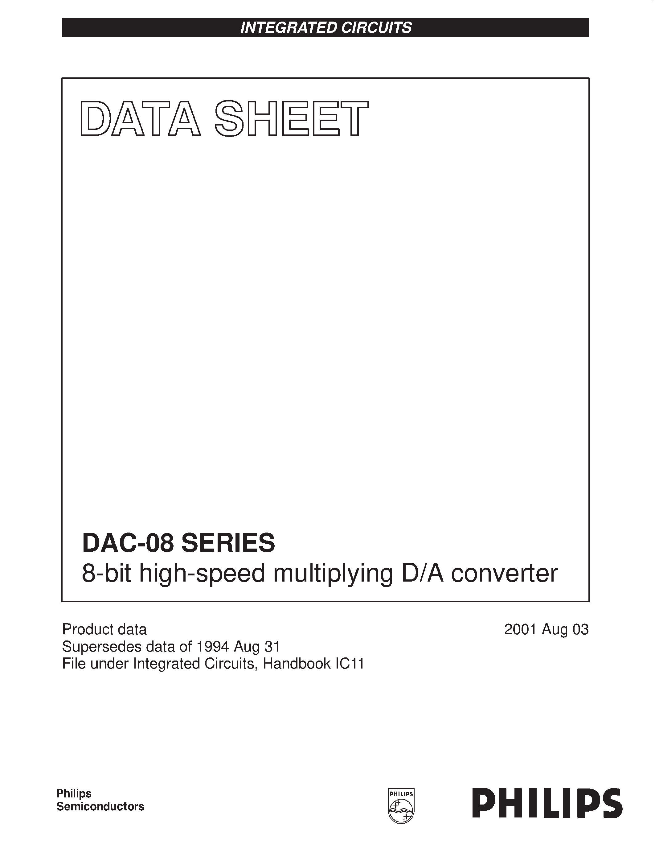 Datasheet DAC-08HN page 1 Datasheet DAC-08HN - 8-bit high-speed multiplying D/A converter page 1