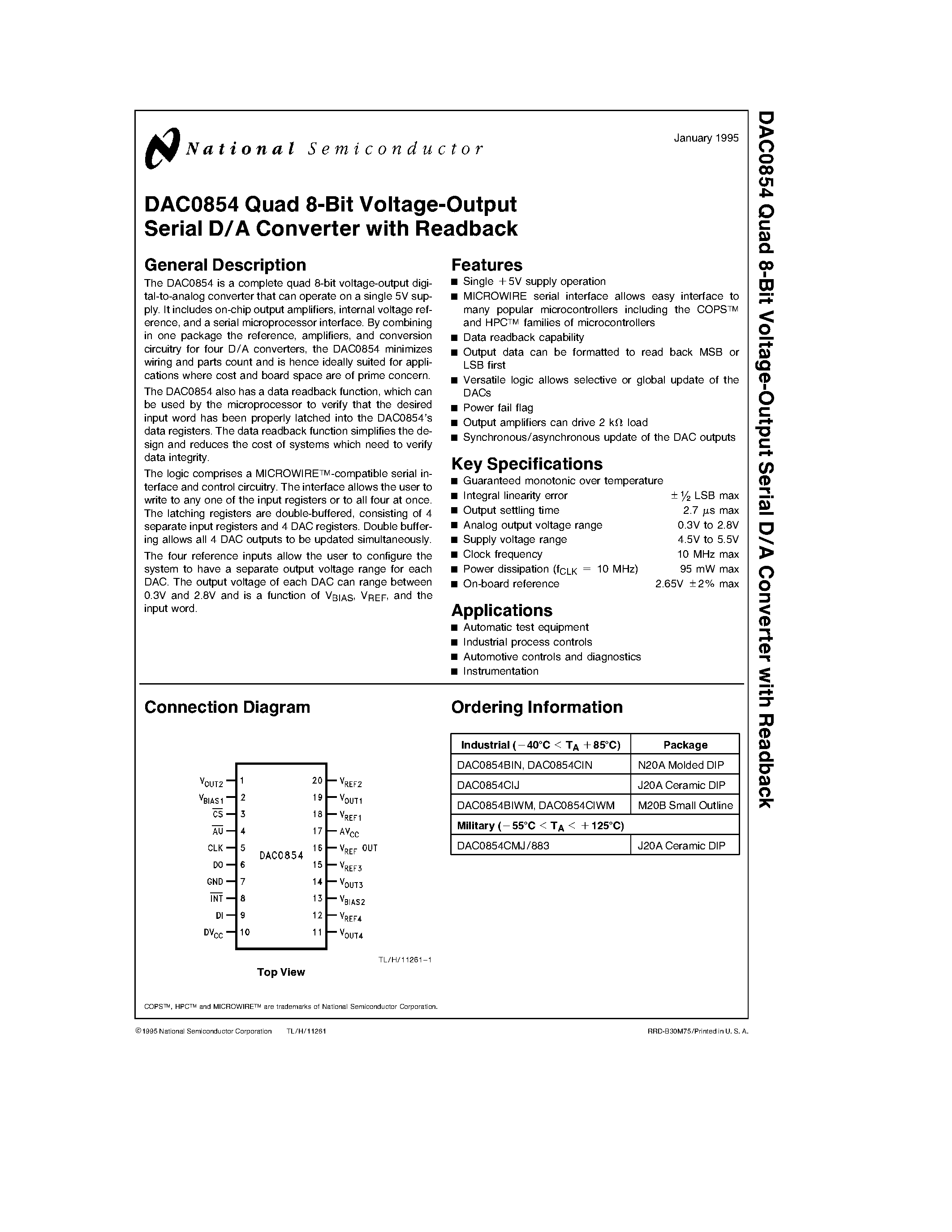 Datasheet DAC0854BIN - 8-Bit Voltage-Output page 1