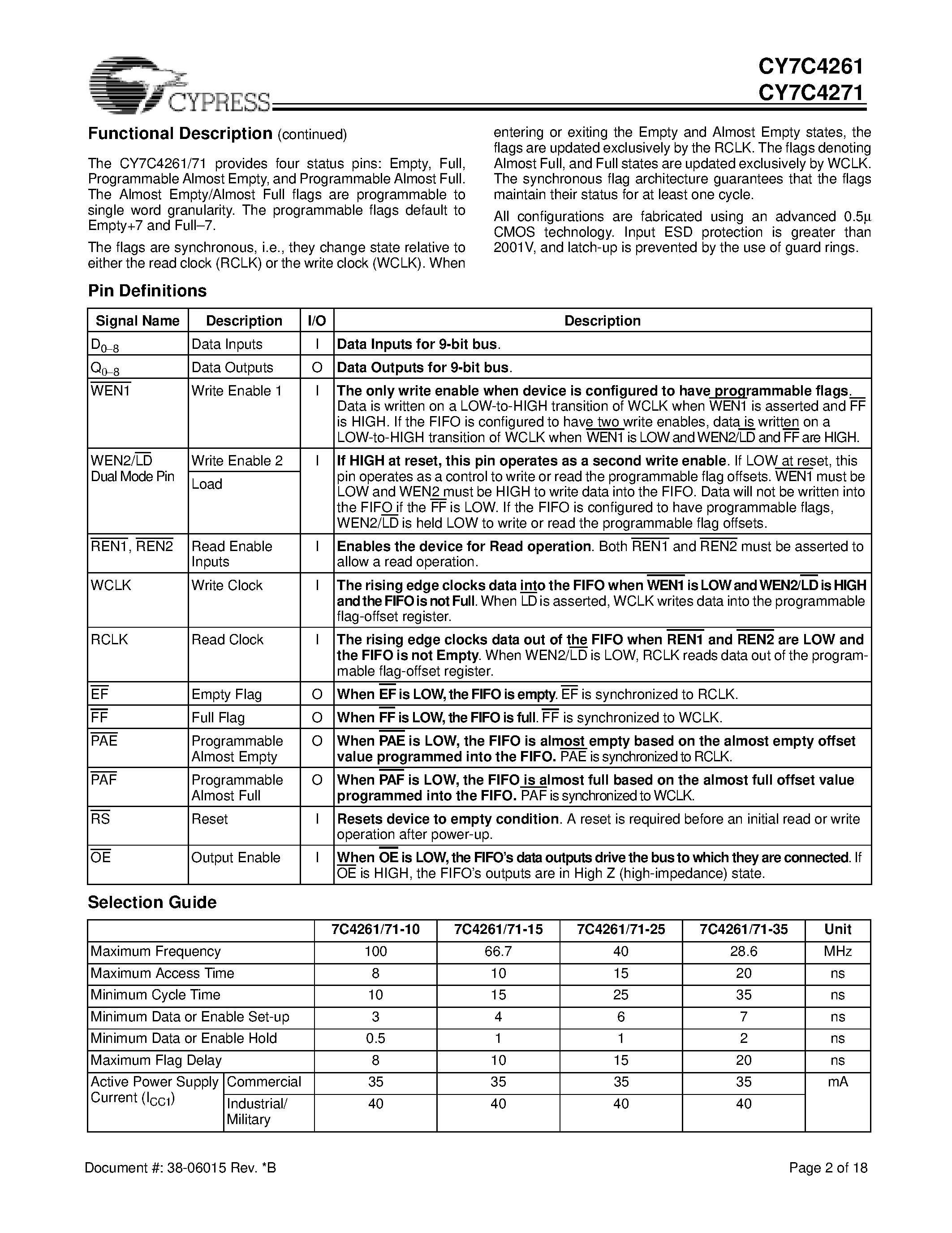 Datasheet CY7C4271-25JC - 16K/32K x 9 Deep Sync FIFOs page 2