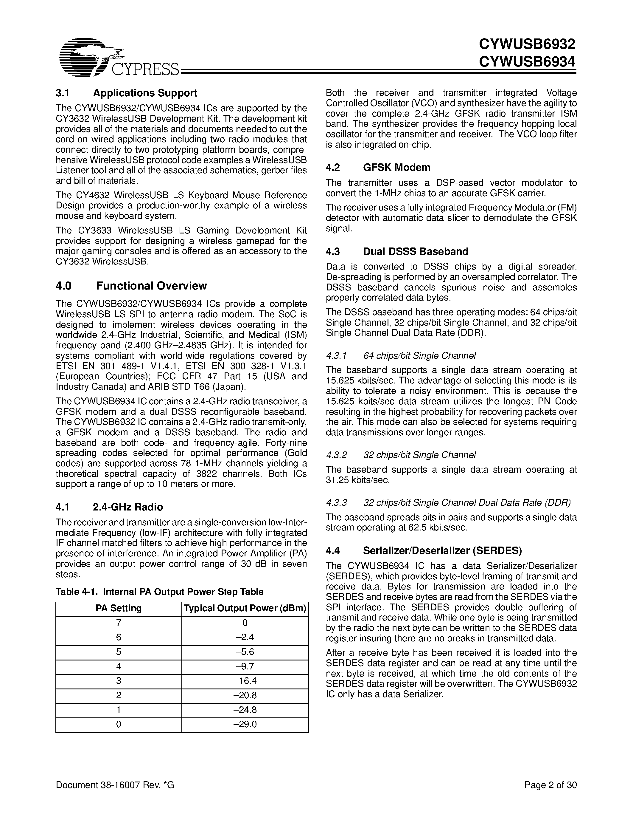 Datasheet CYWUSB6934-48LFXC - WirelessUSB LS 2.4-GHz DSSS Radio SoC page 2