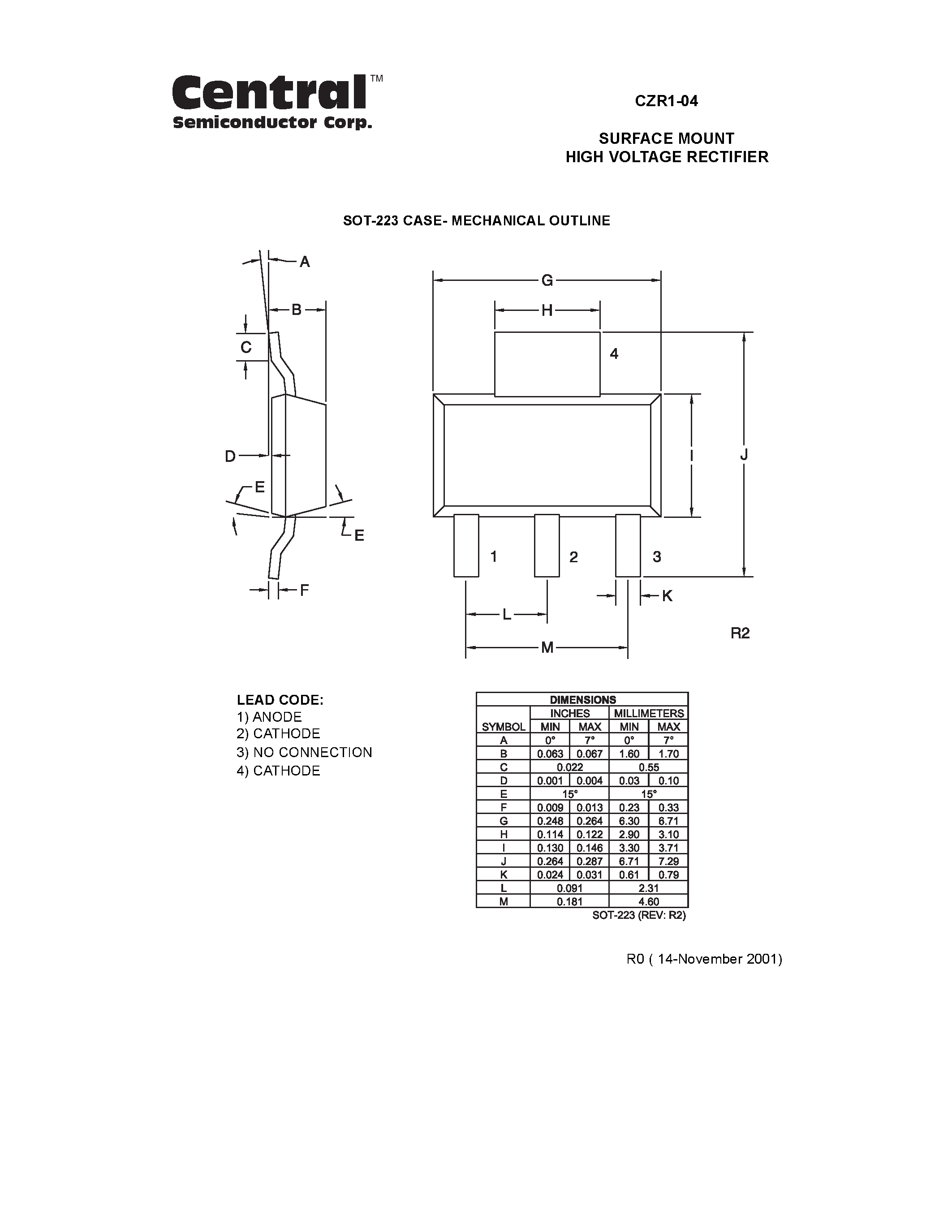 Datasheet CZR1-04 page 2 Datasheet CZR1-04 - SURFACE MOUNT HIGH VOLTAGE RECTIFIER page 2