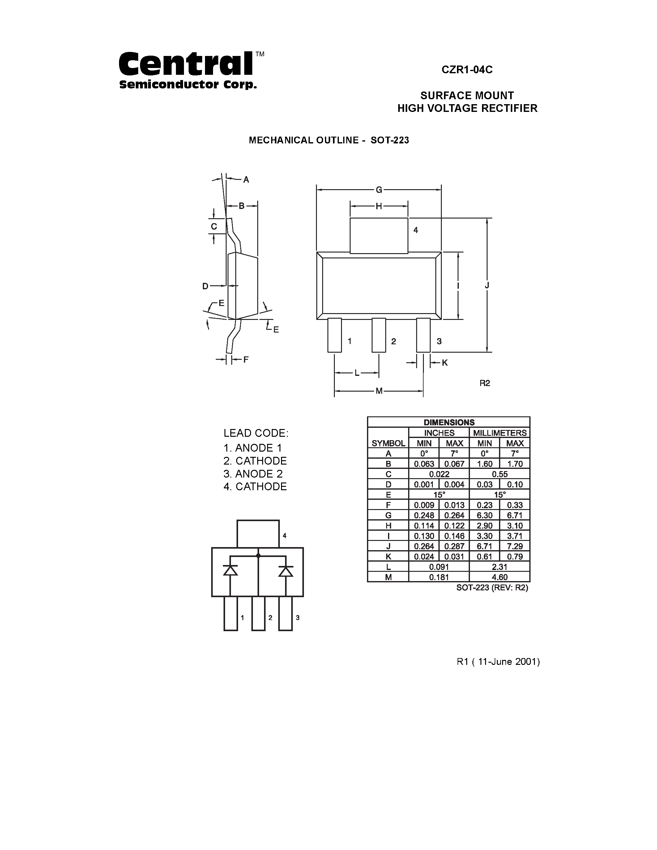 Datasheet CZR1-04C - SURFACE MOUNT HIGH VOLTAGE RECTIFIER page 2