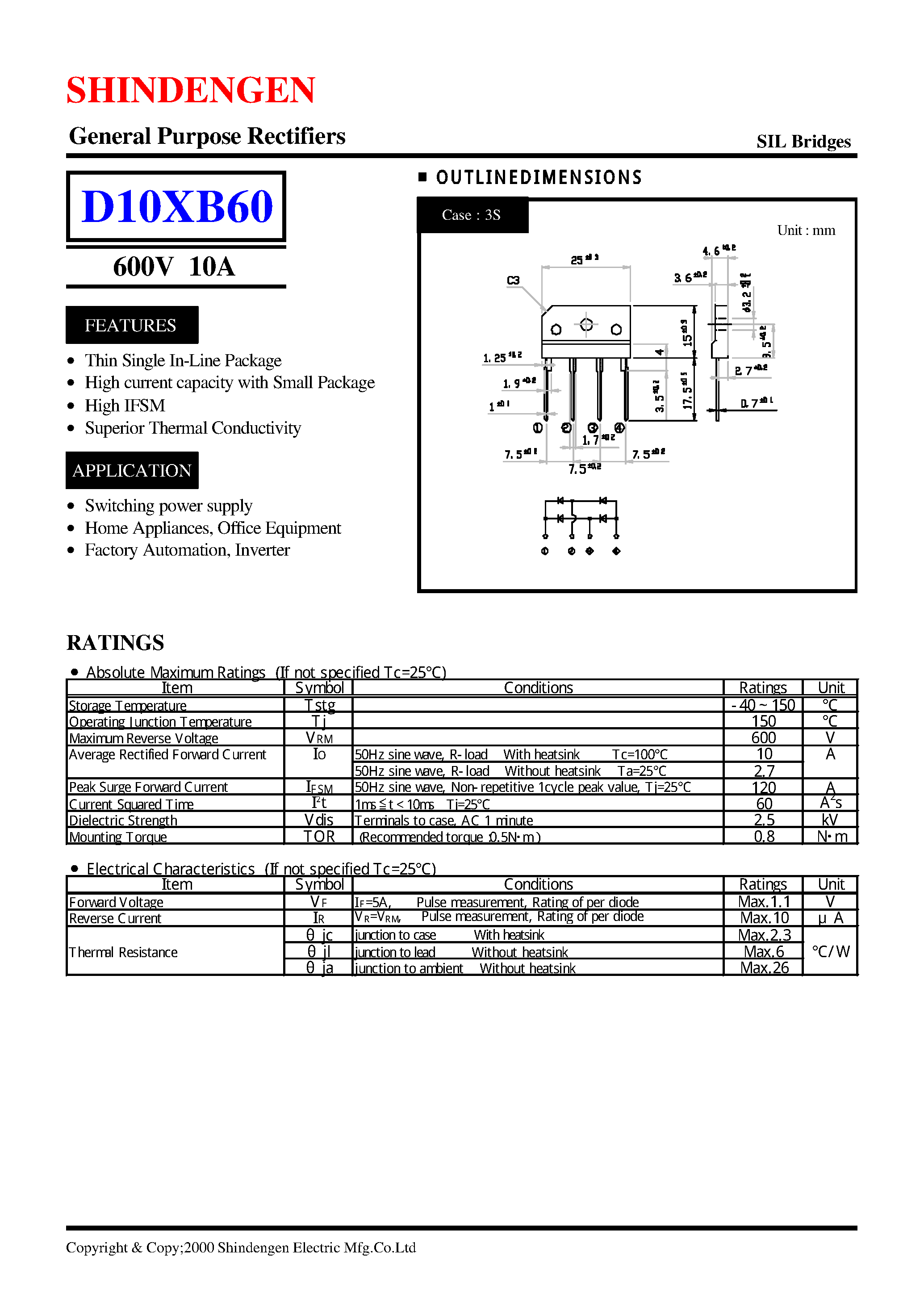 Datasheet D10XB60 - General Purpose Rectifiers(600V 10A) page 1