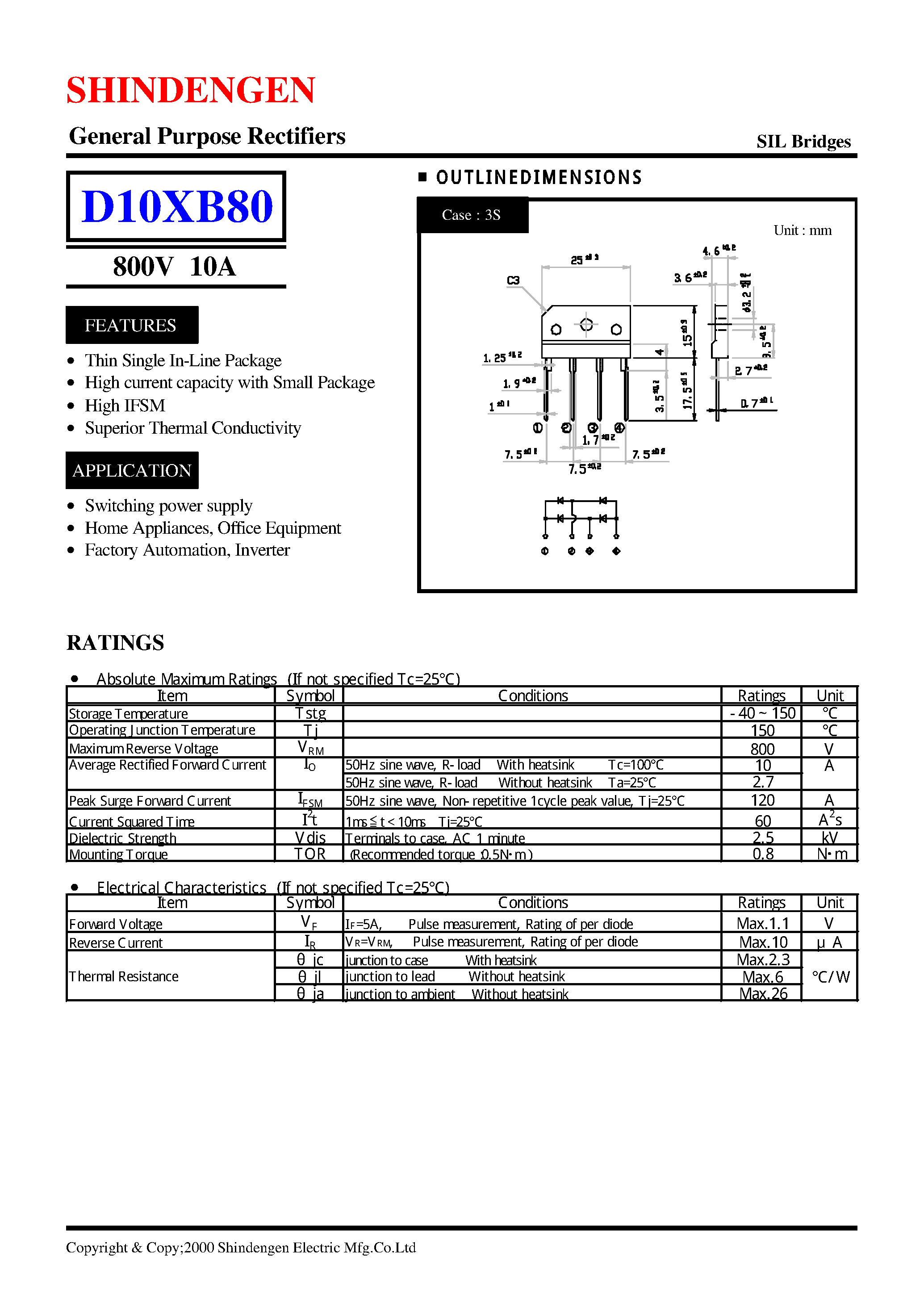 Datasheet D10XB80 - General Purpose Rectifiers(800V 10A) page 1