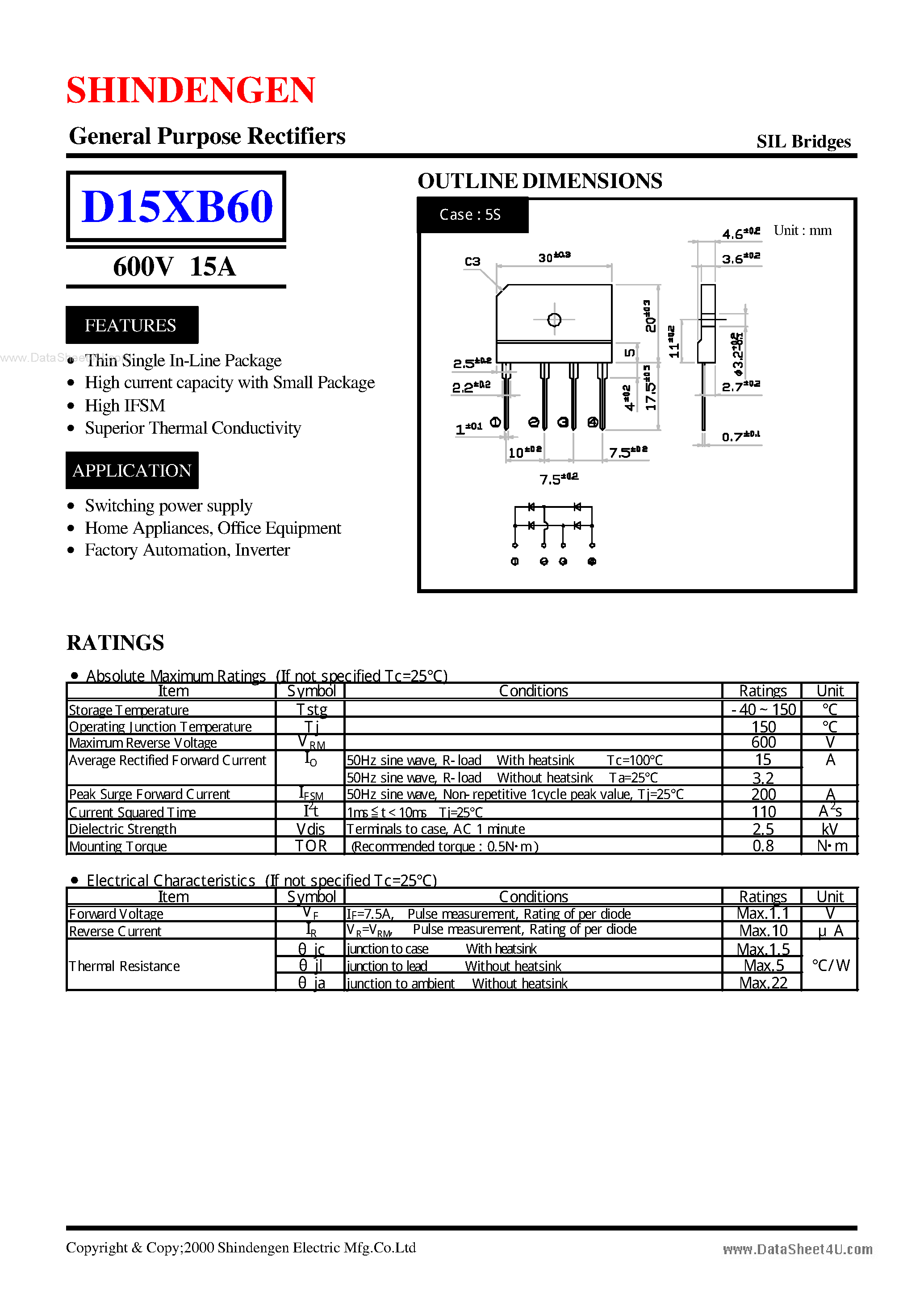 Даташит D15XB60 - General Purpose Rectifiers(600V 15A) страница 1