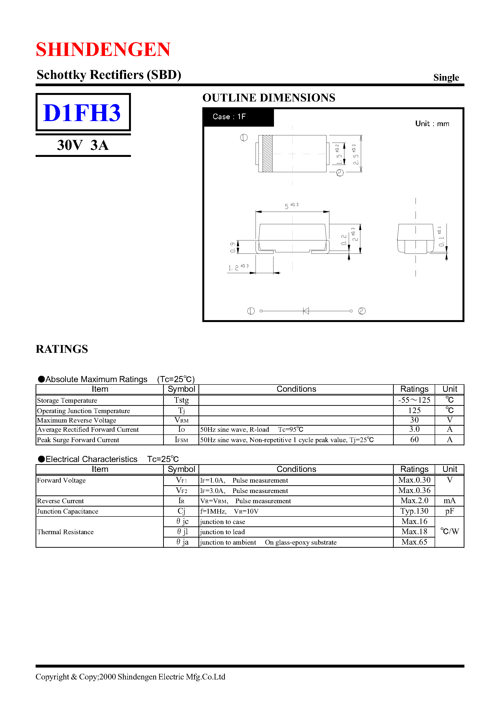 Datasheet D1FH3 page 1 Datasheet D1FH3 - SCHOTTKY RECTIFIERS page 1