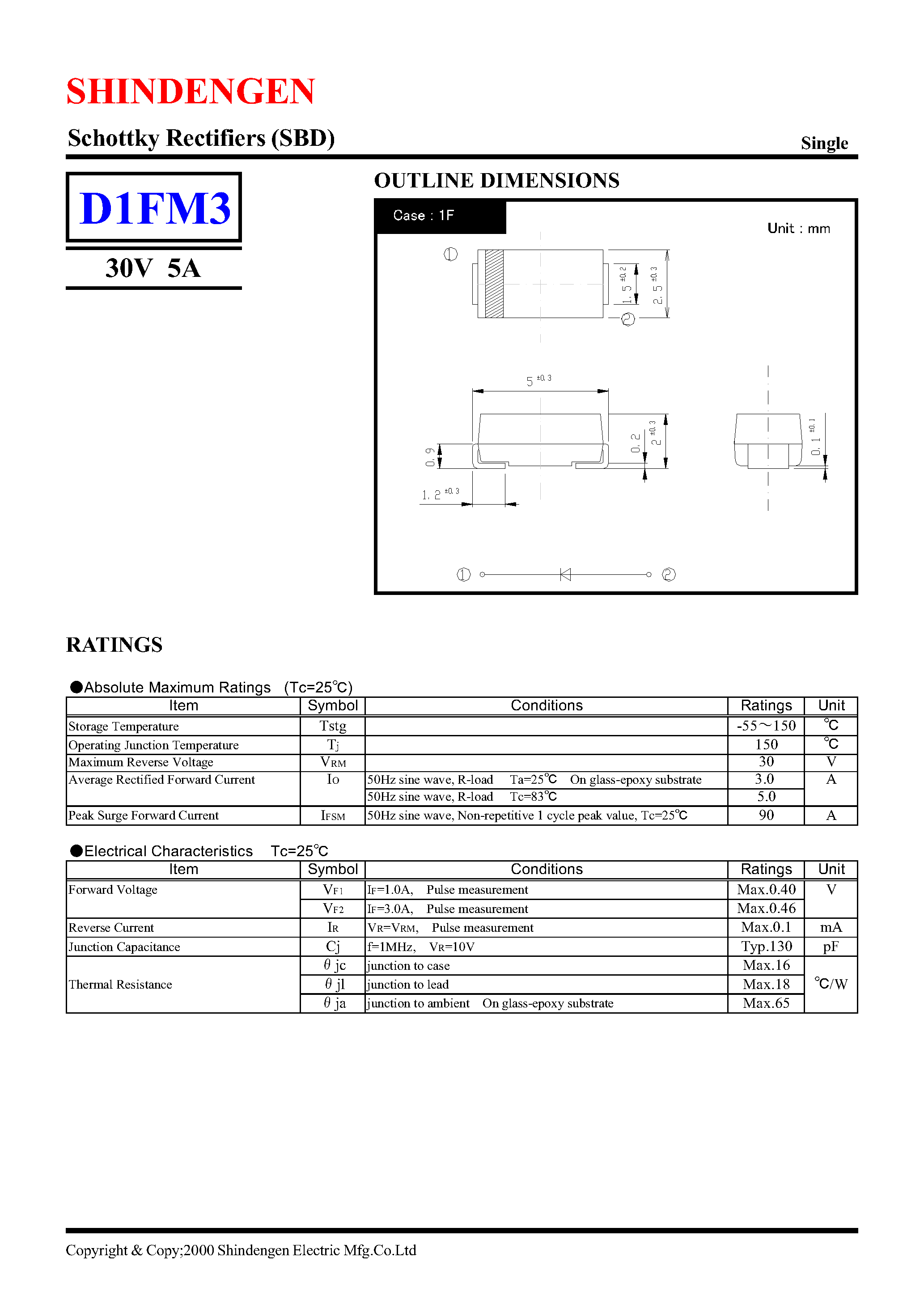 Datasheet D1FM3 page 1 Datasheet D1FM3 - SCHOTTKY RECTIFIERS page 1