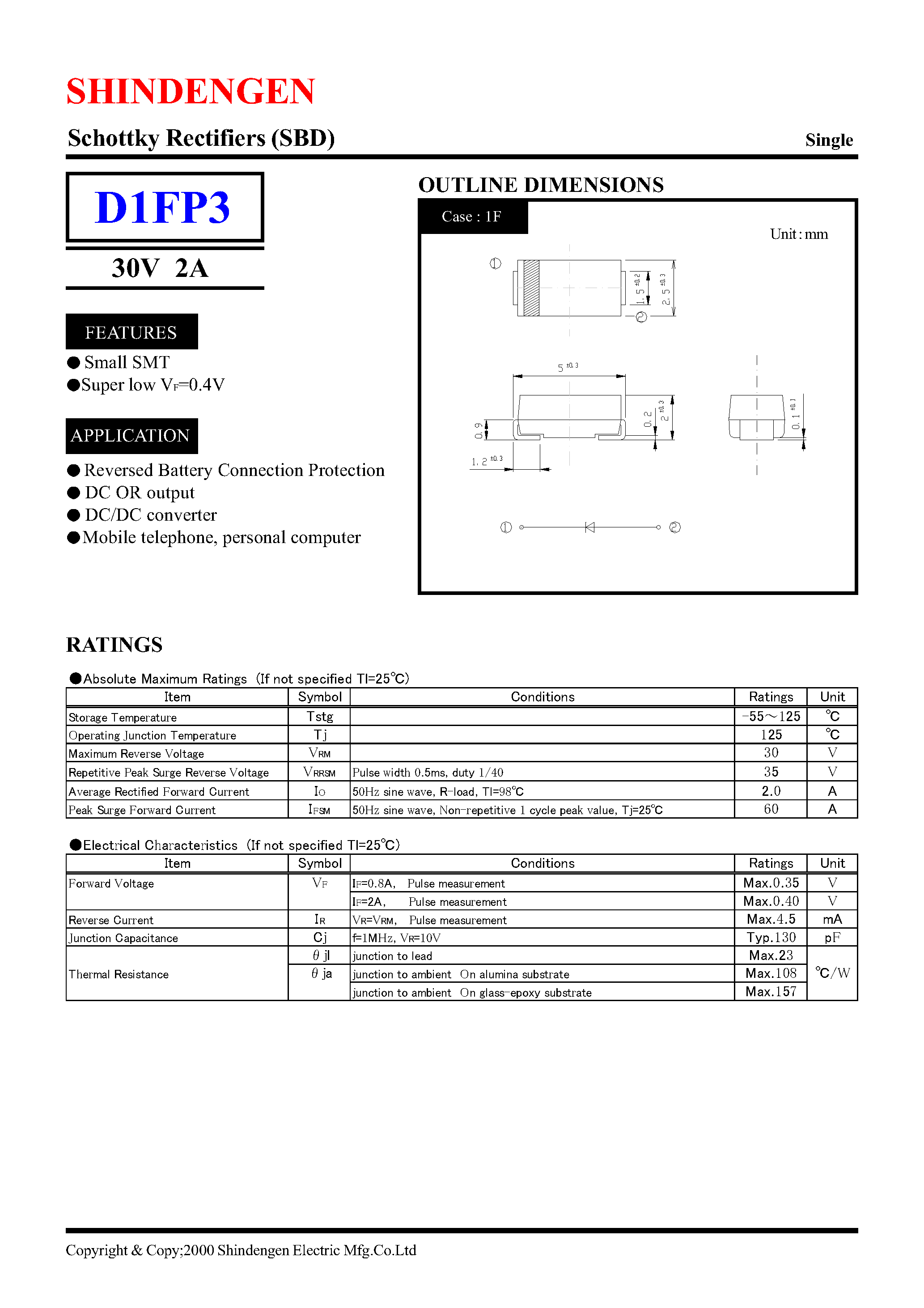 Datasheet D1FP3 page 1 Datasheet D1FP3 - Schottky Rectifiers (SBD) (30V 2A) page 1