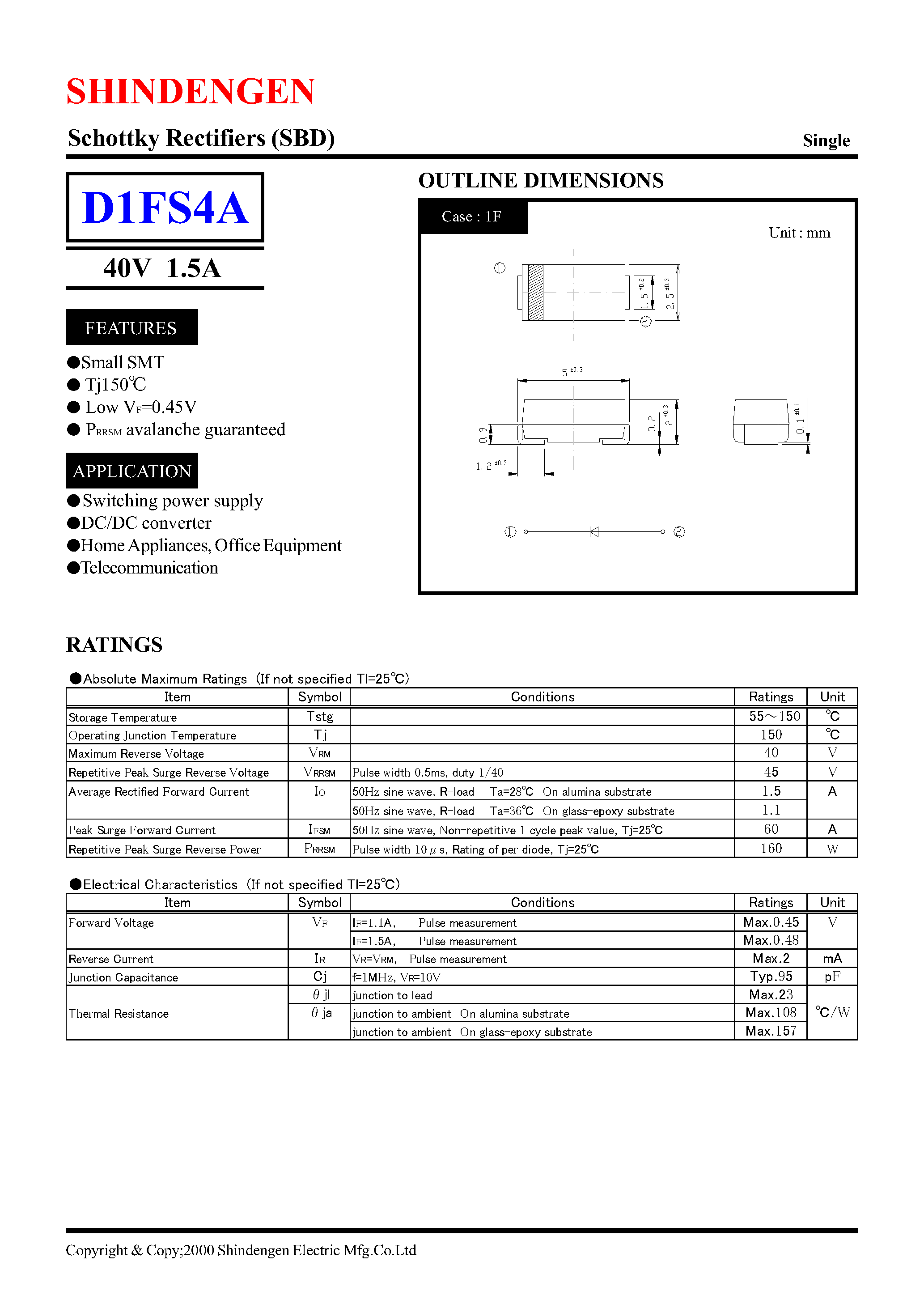 Datasheet D1FS4A - Schottky Rectifiers (SBD) (40V 1.5A) page 1