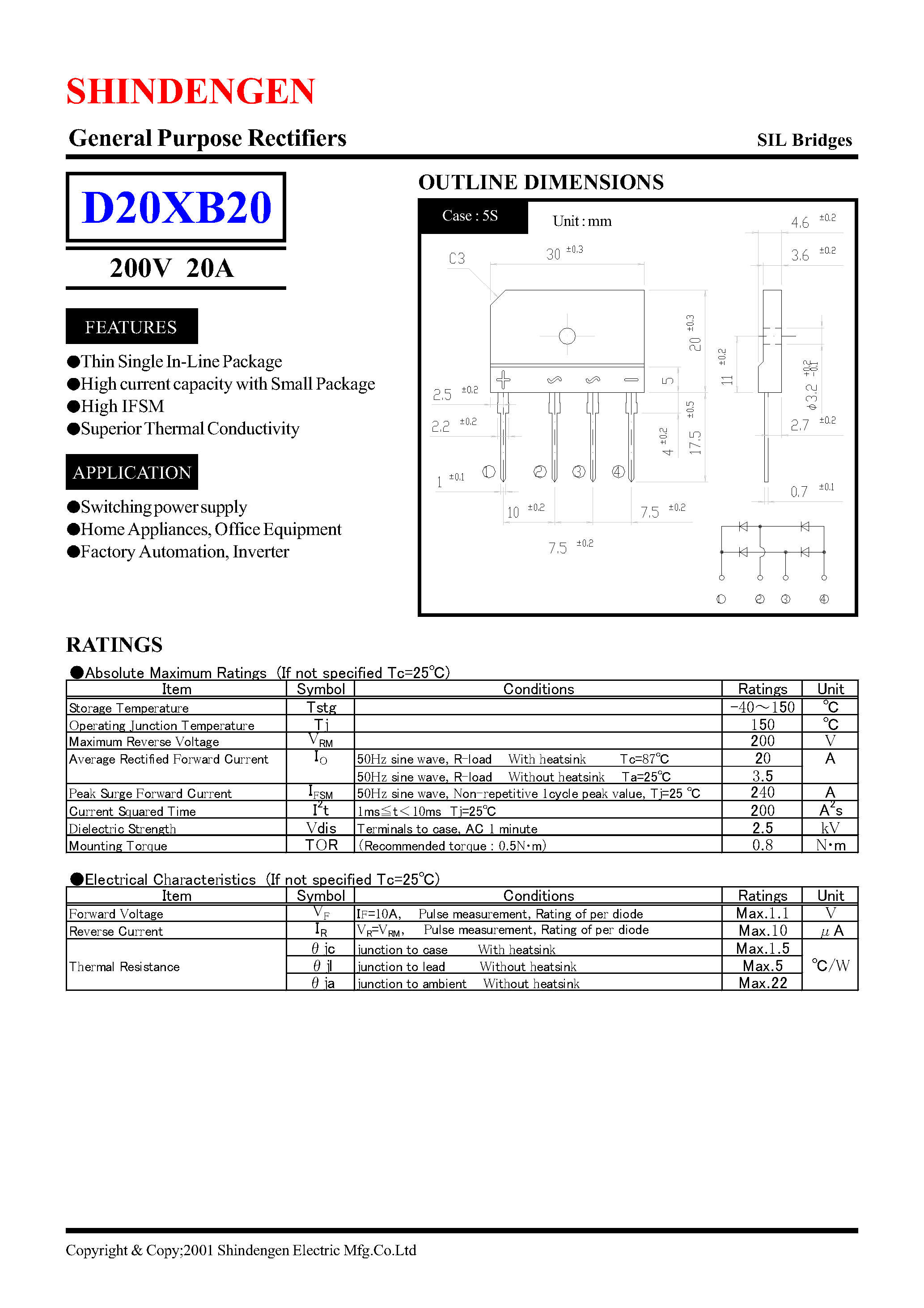 Datasheet D20XB20 page 1 Datasheet D20XB20 - General Purpose Rectifiers(200V 20A) page 1