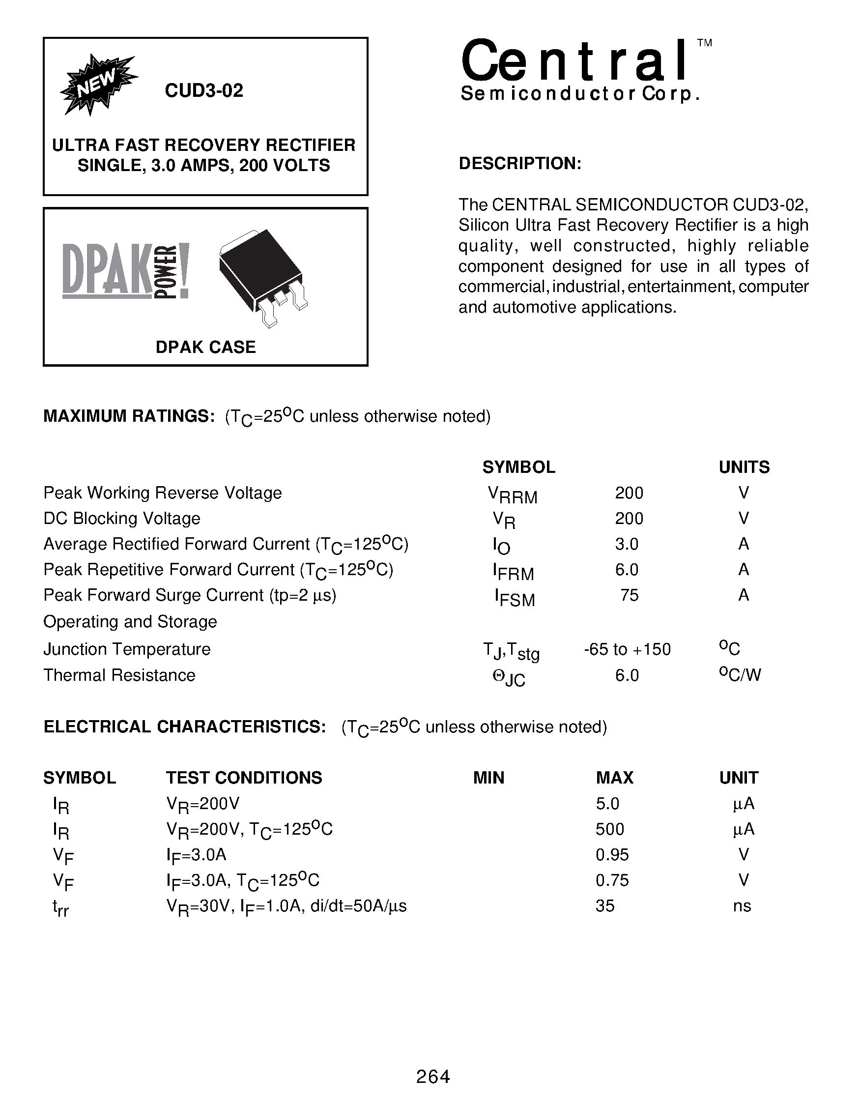 Datasheet CUD3-02 page 1 Datasheet CUD3-02 - ULTRA FAST RECOVERY RECTIFIER SINGLE/ 3.0 AMPS/ 200 VOLTS page 1