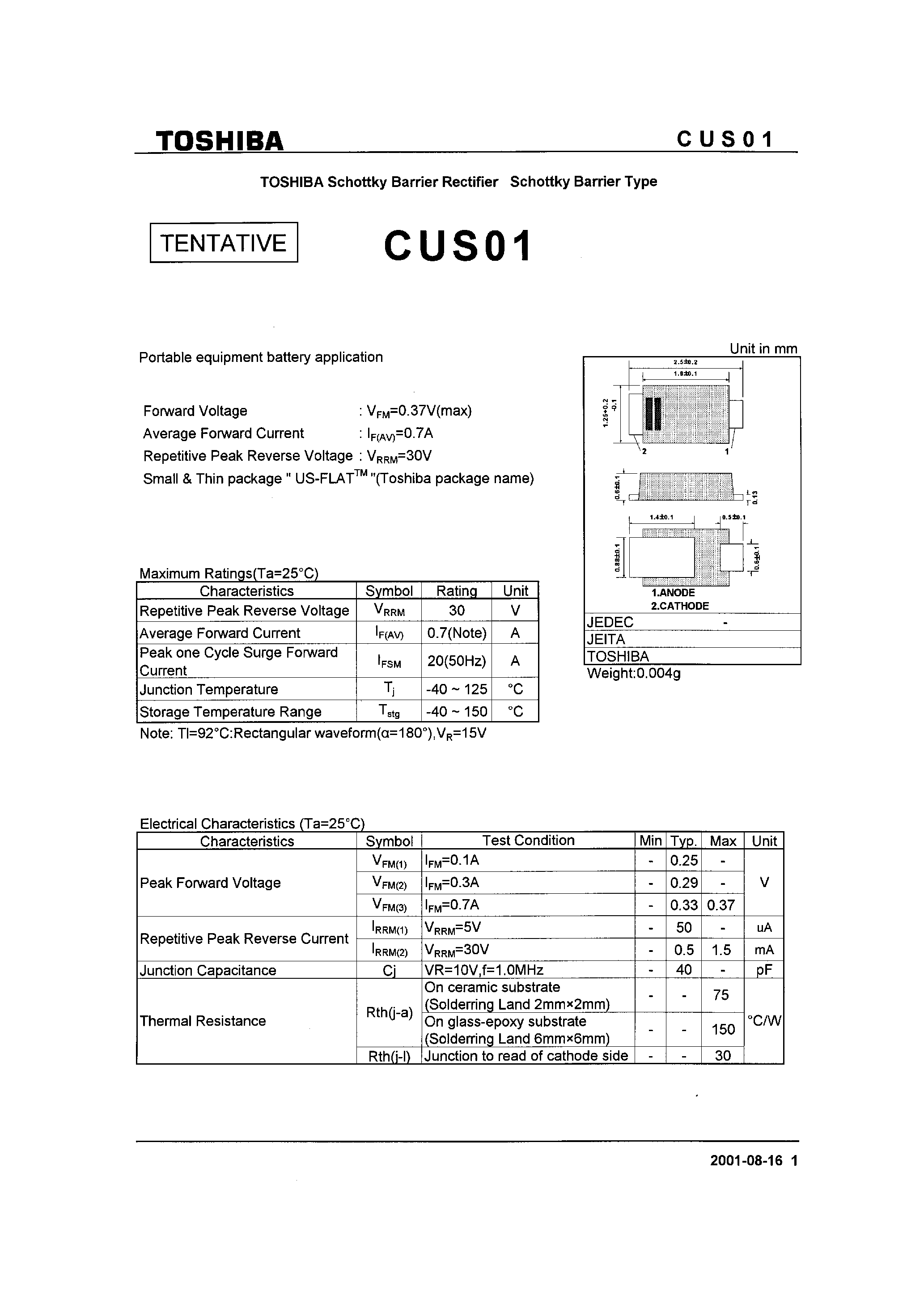 Datasheet CUS01 - Portable eqiupment battery application page 1