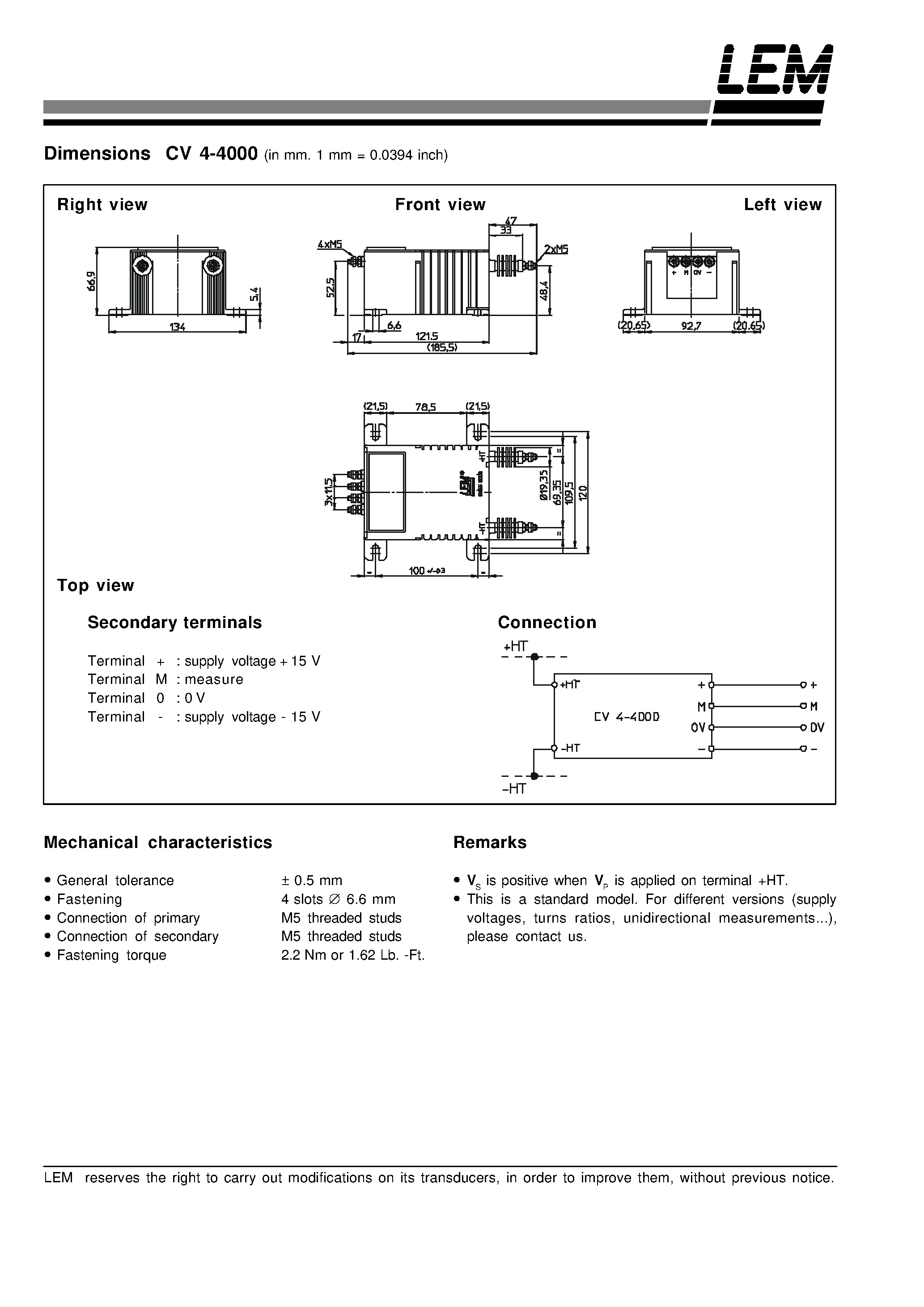 Datasheet CV4-4000 - Voltage Transducer CV 4-4000 page 2