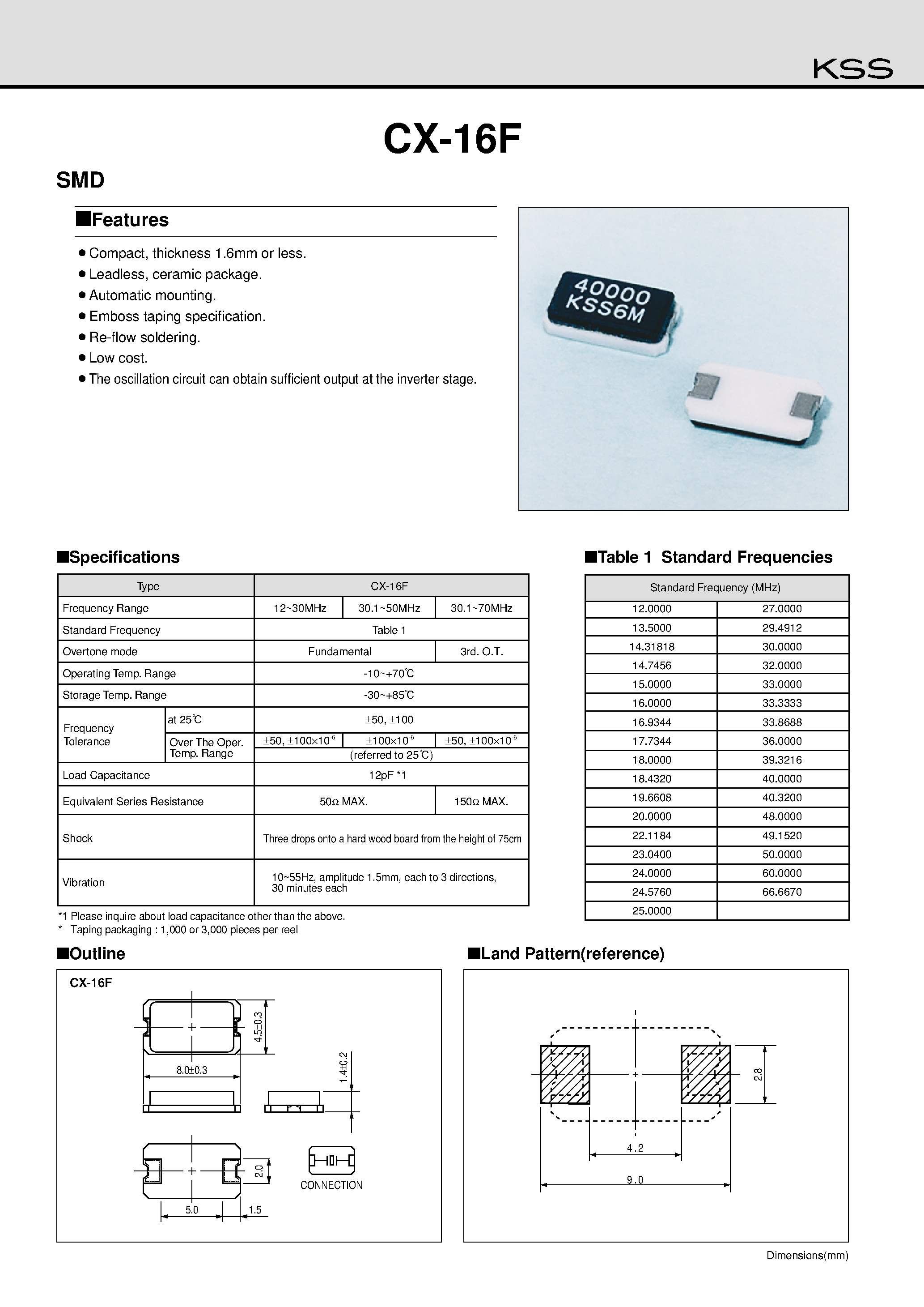 Даташит на микросхему CX-16F страница 1 Даташит CX-16F - Compact/ thickness 1.6mm or less. страница 1
