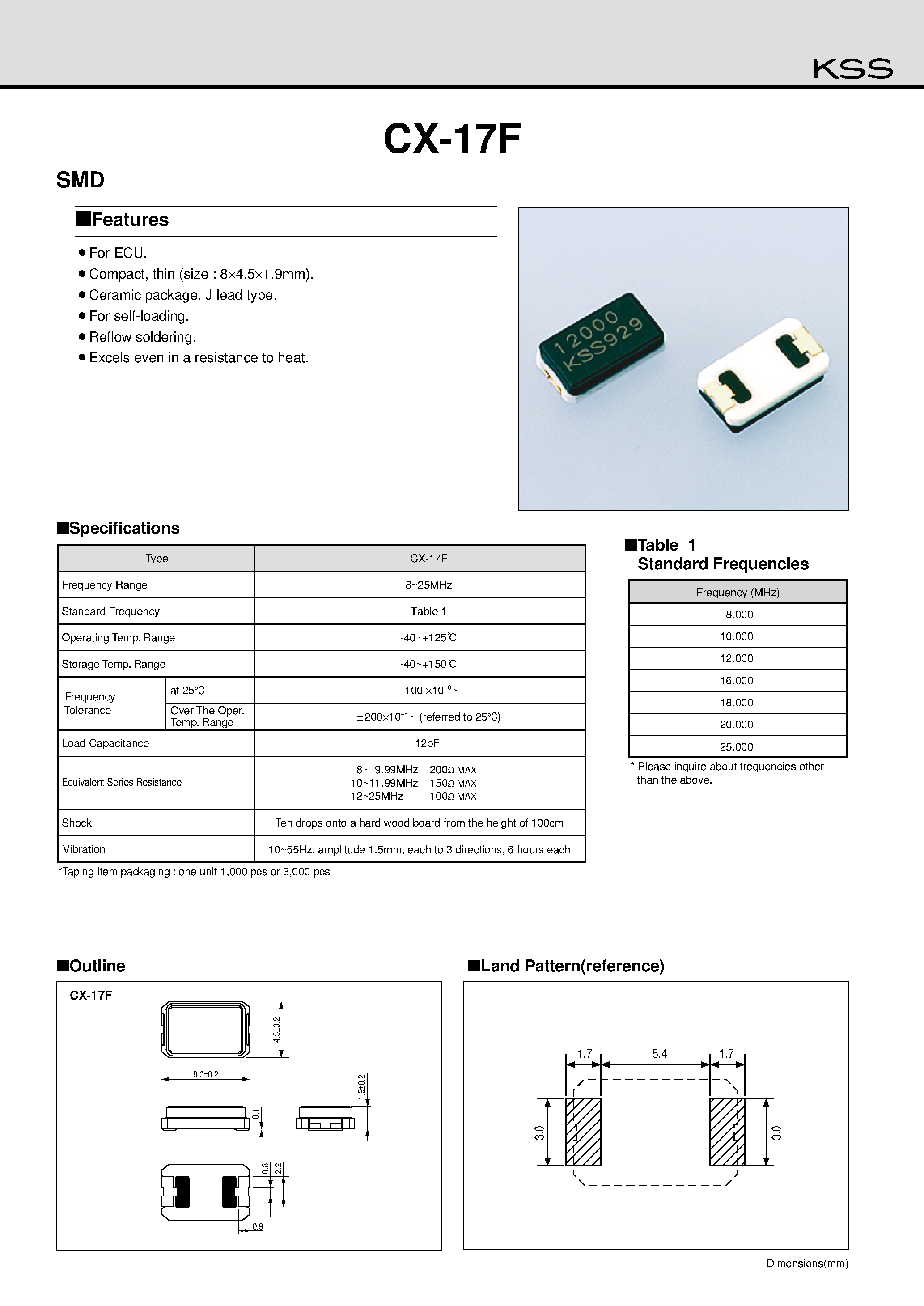 Datasheet CX-17F page 1 Datasheet CX-17F - For ECU.Ceramic package/ J lead type. page 1