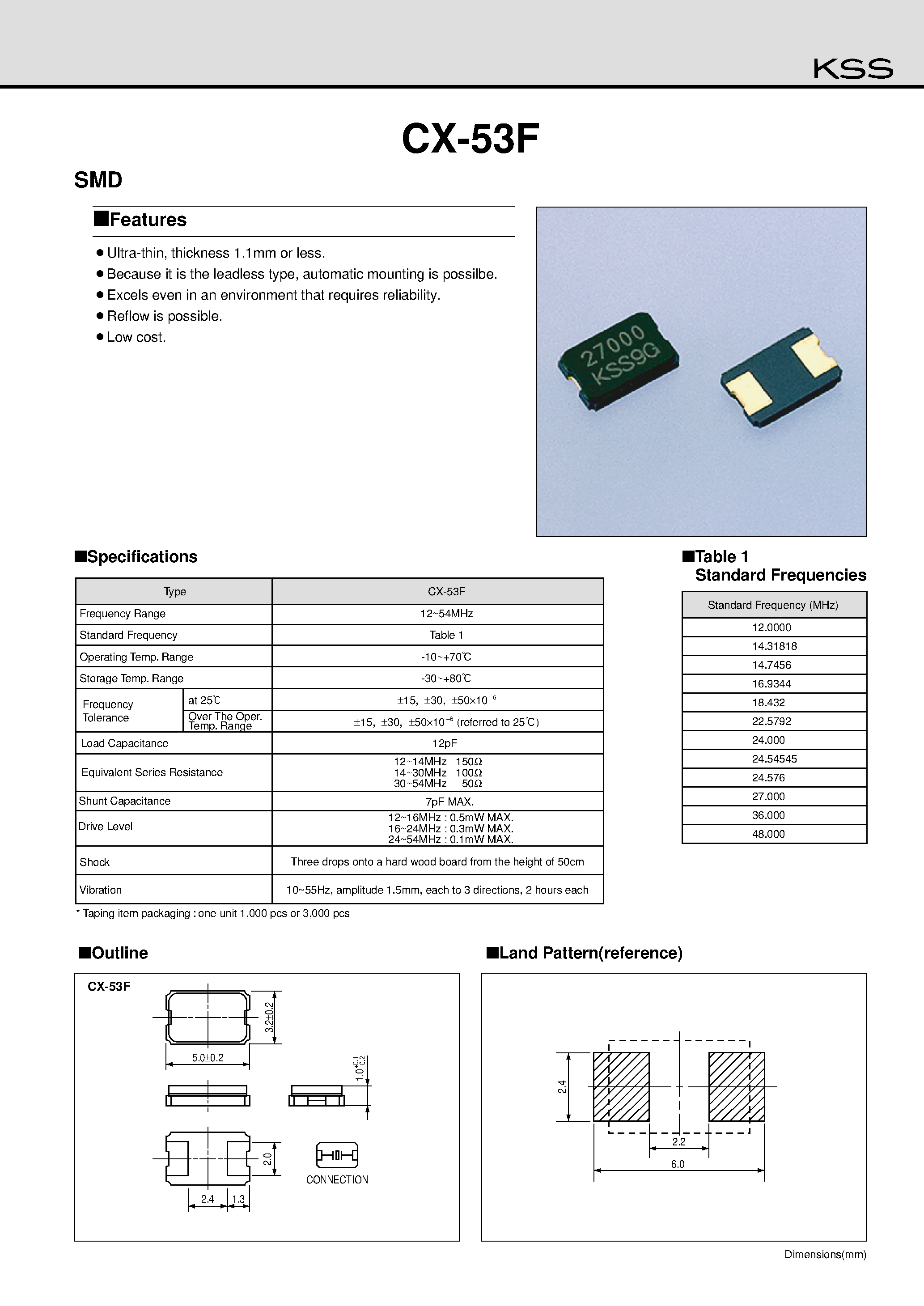 Даташит на микросхему CX-53F страница 1 Даташит CX-53F - Ultra-thin/ thickness 1.1mm or less. страница 1